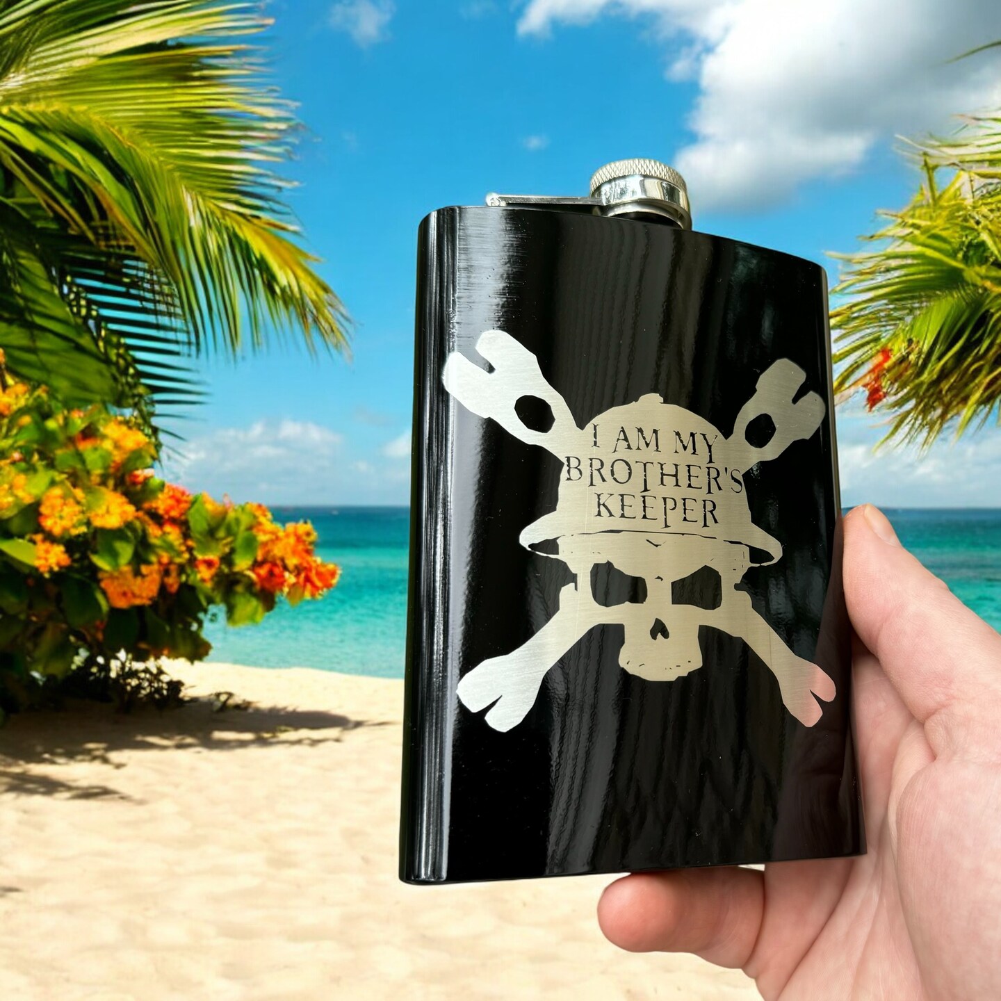 8oz BLACK Helmet Brothers Keeper Flask