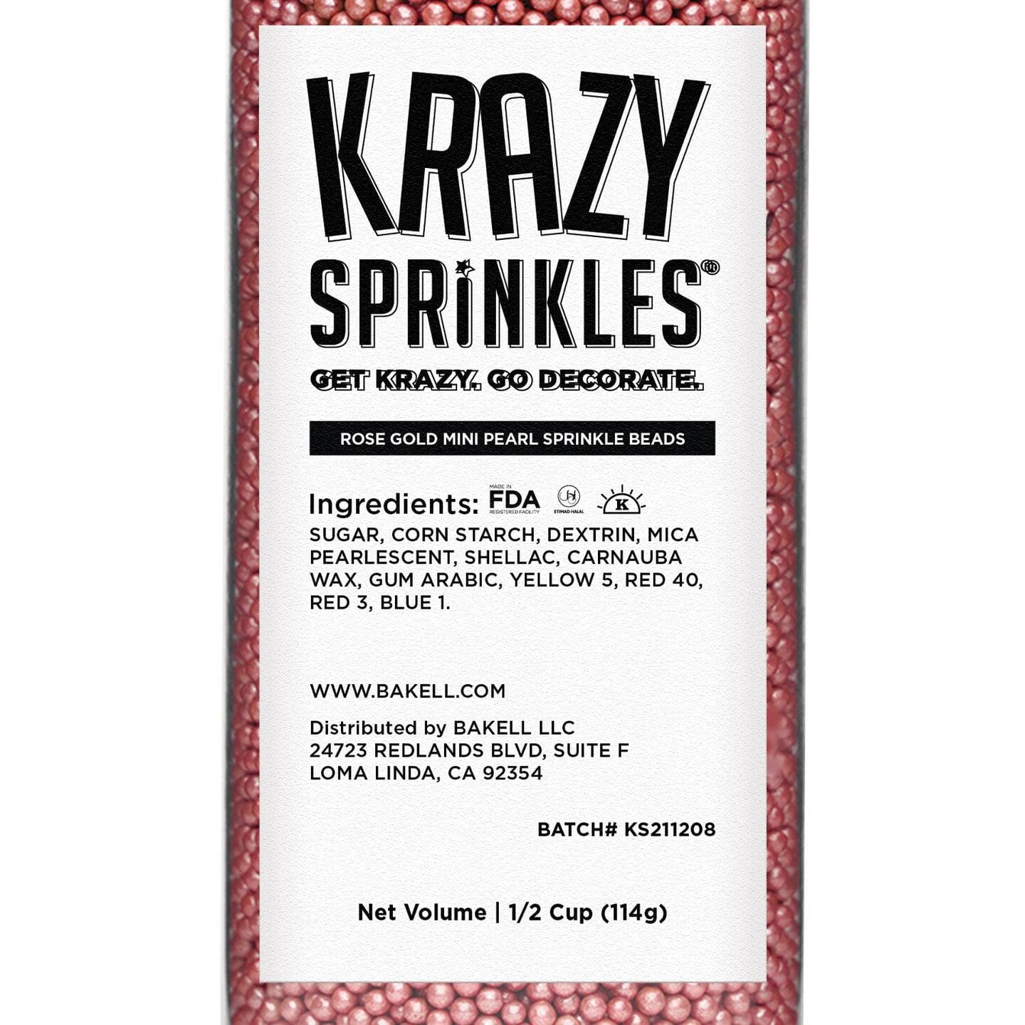 Krazy Sprinkles - Rose Gold Pearl Mini Beads (1/2 Cup, 1x Jar) for Cakes, Ice Cream & Cookies
