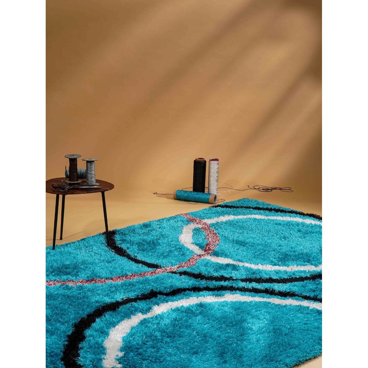 Rugsotic Hand Tufted Shag Area Rug Geometric Turquoise 5X7 Polyester K00021