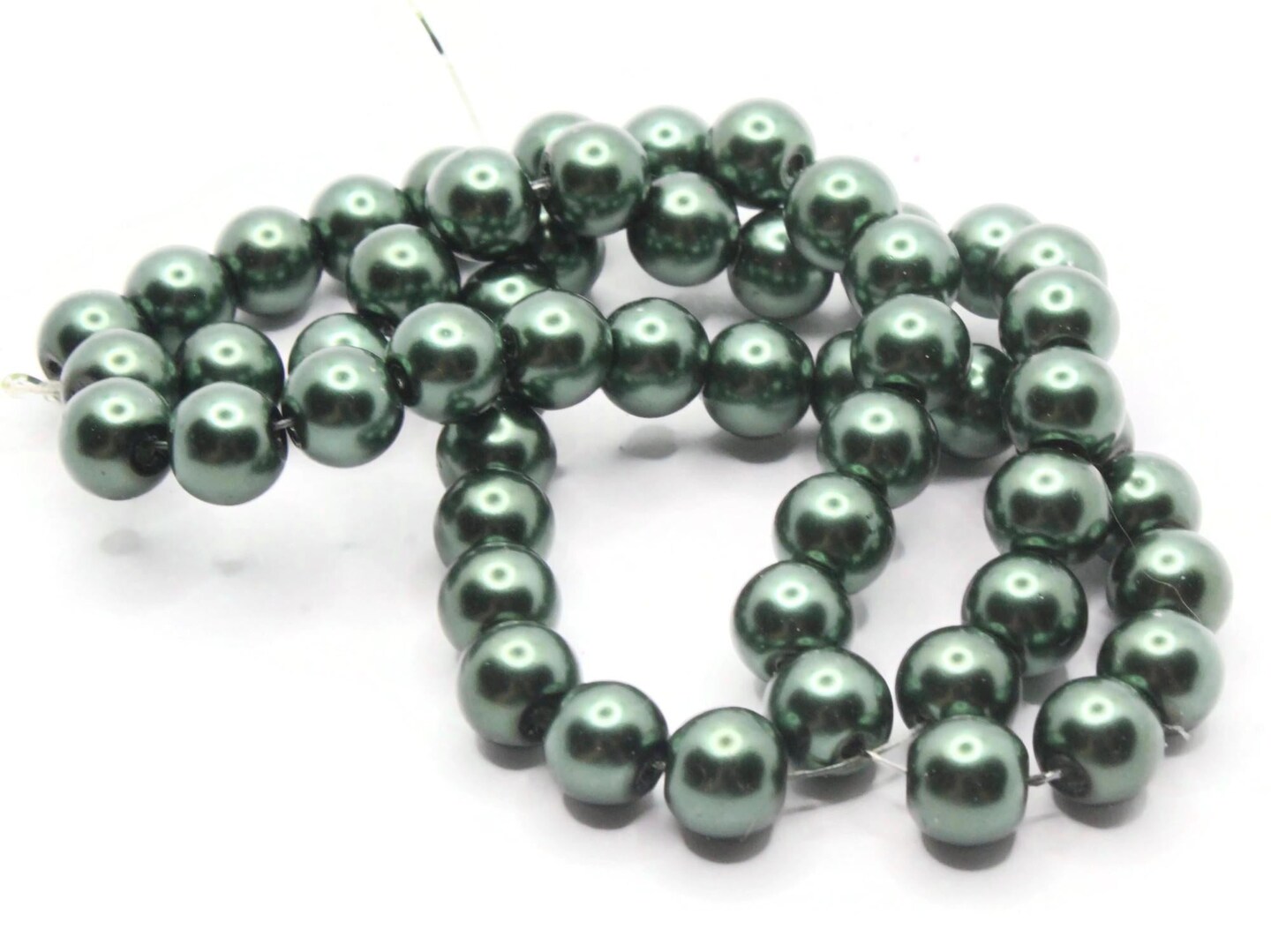 53 8mm Dark Green Round Glass Pearl Beads
