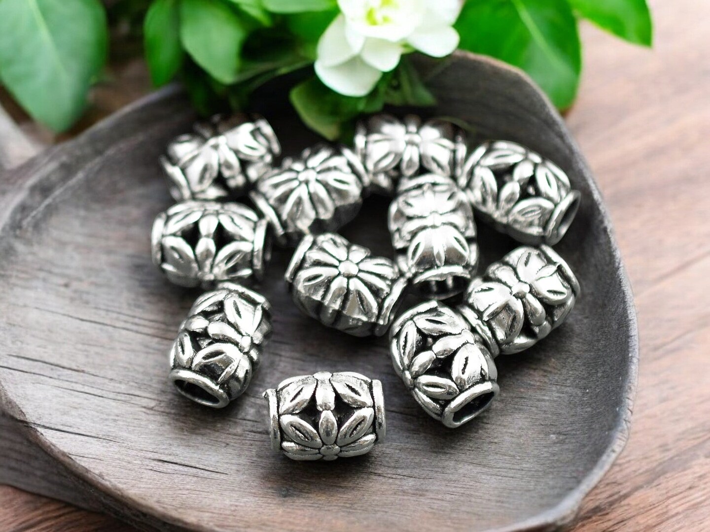 *15* 10x8mm Antique Silver Large Hole Barrel Beads (LAST pack)