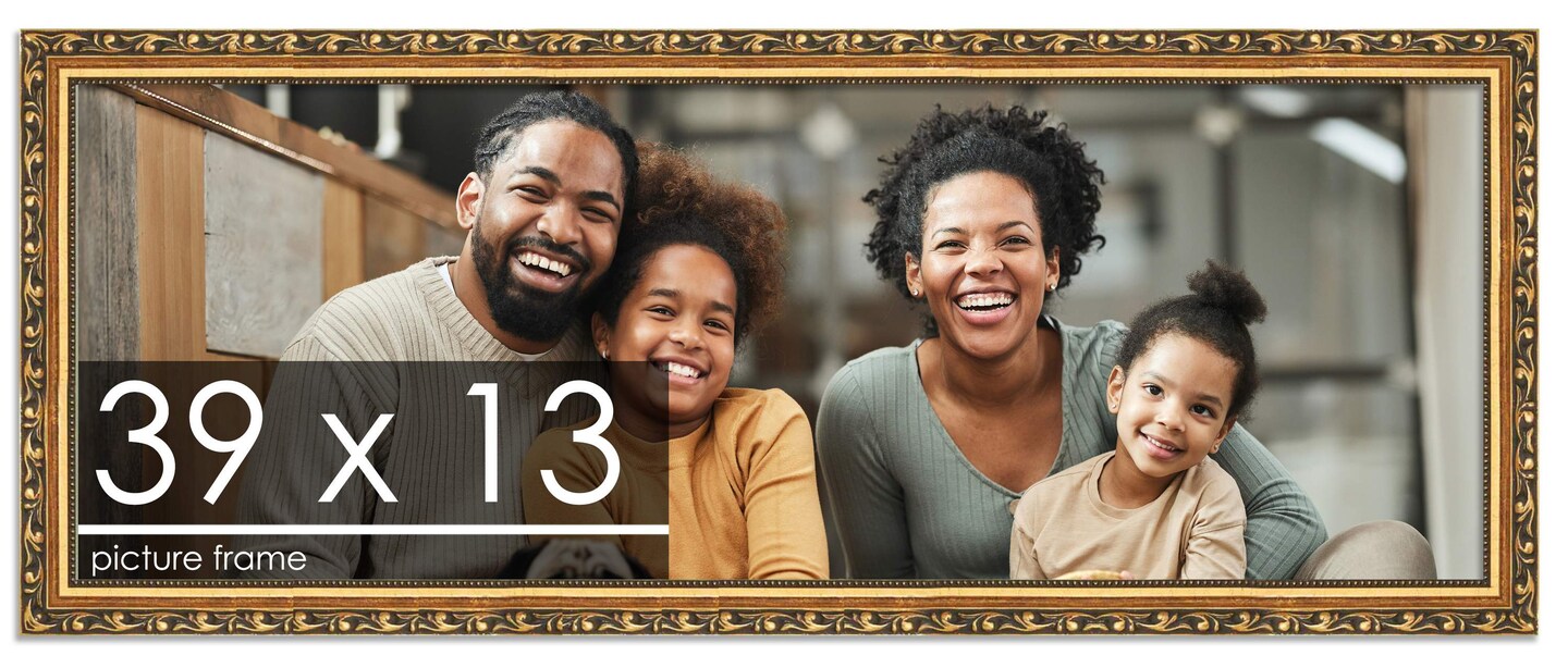 39x13 Solid Wood Antique Picture Frame with UV-Resistant Acrylic & Acid-Free Backing, Available in 4 Finishes: Bronze, Gold, Silver, and Gold with Black