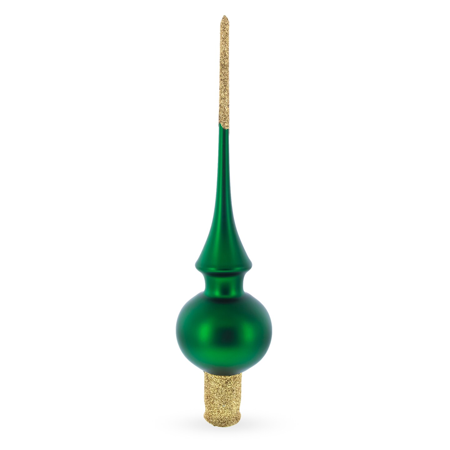 Solid Green with Sparkling Top Blown Glass Christmas Tree Topper 11 Inches