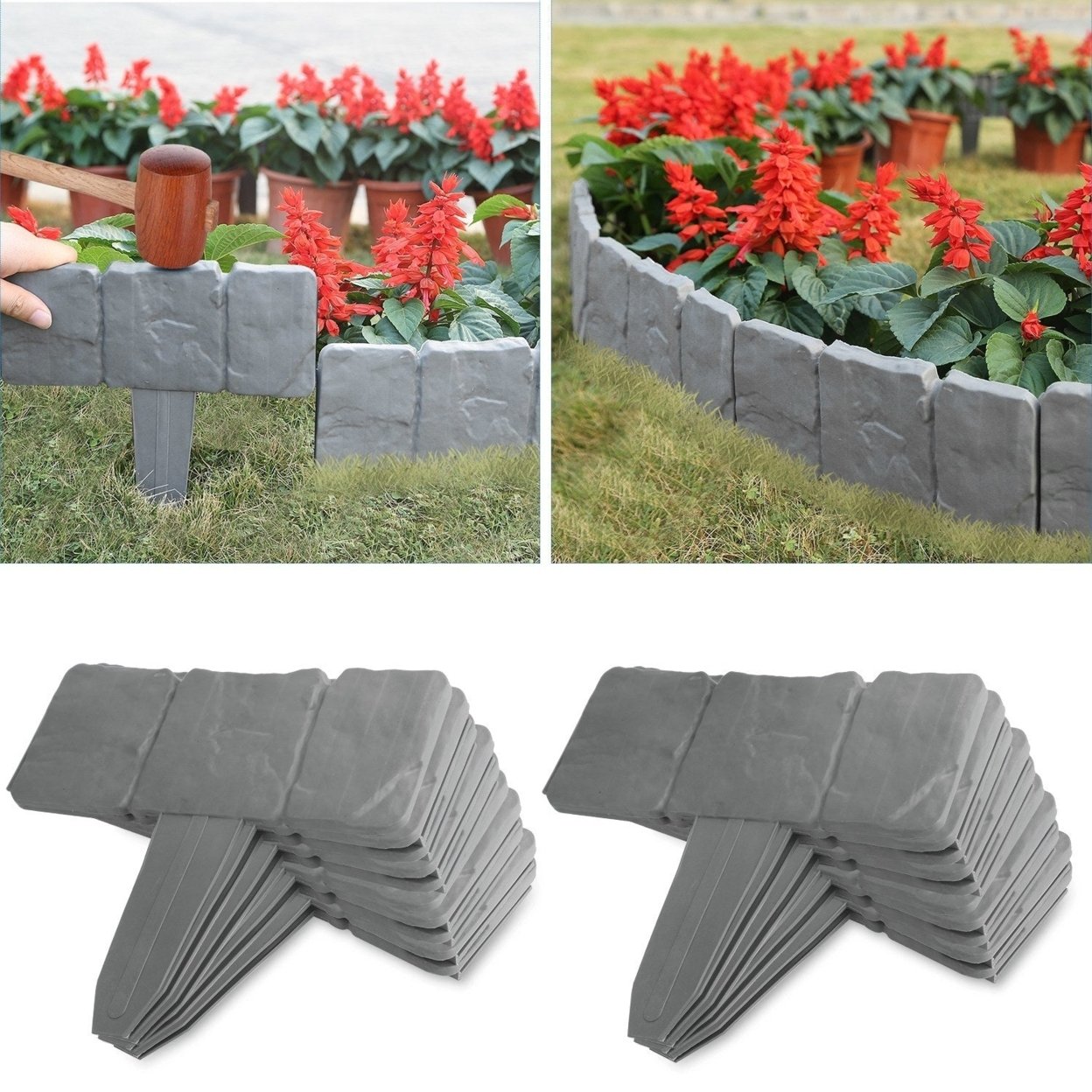 20 Pcs Cobbled Stone Effect Plastic Garden Lawn Border Edging