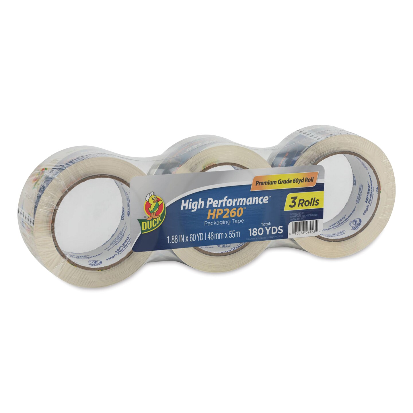 Duck HP260 High Performance Premium Packing Tape - 1.88&#x22; x 60 yds, Pkg of 3