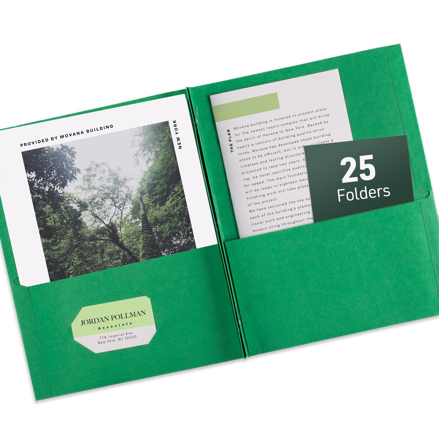 Avery Two Pocket Folders with 3 Prong Fasteners, Holds 70 Sheets, 25 Green Folders (47977)