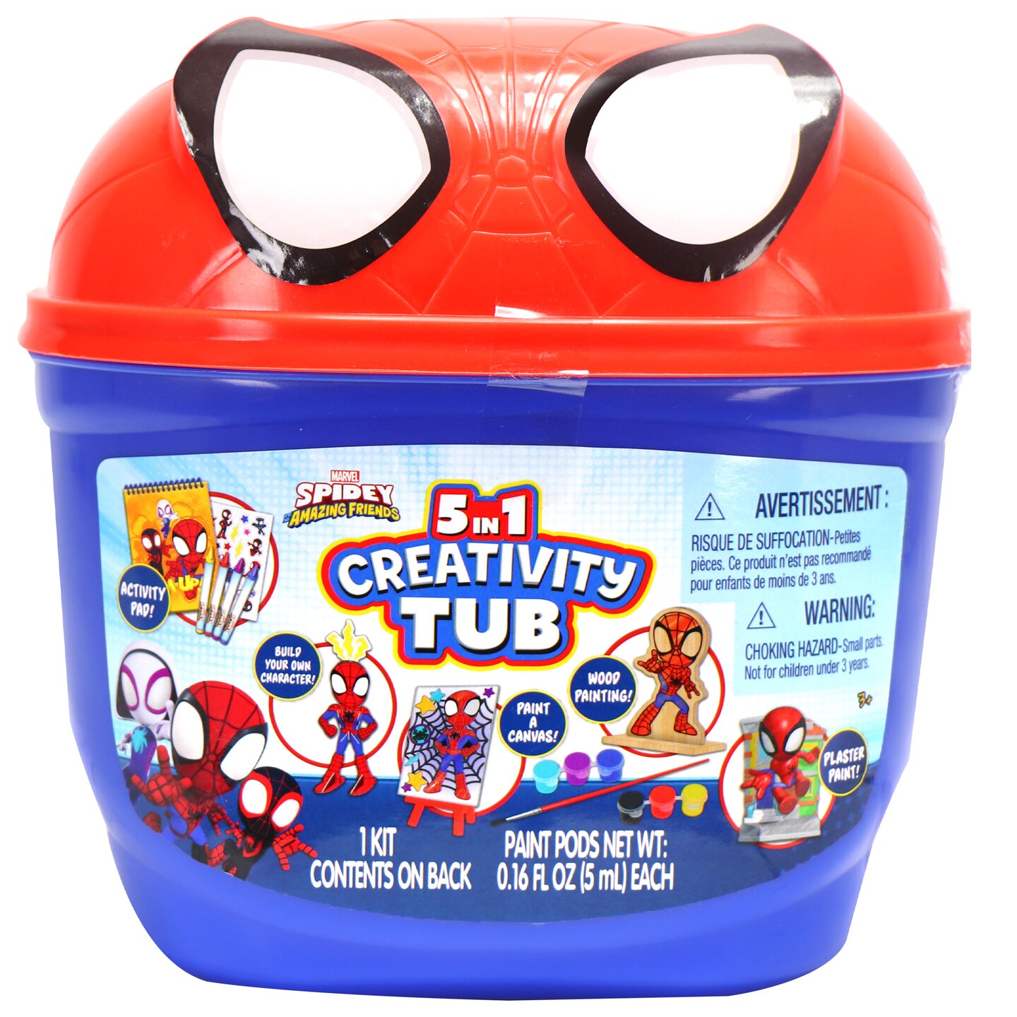 Tara Toy: 5-In-1: Creativity Tub - Spidey &#x26; His Amazing Friends - Build A Marvel Character, Canvas-Wood-Plaster Painting, Activity Pad, Kids Ages 3+