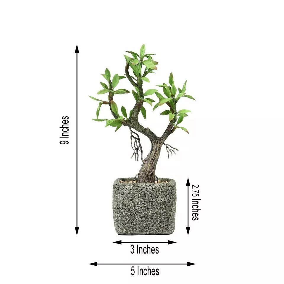 9-Inch tall Brown Concrete Planter Pot Green Artificial Mini Willow Tree