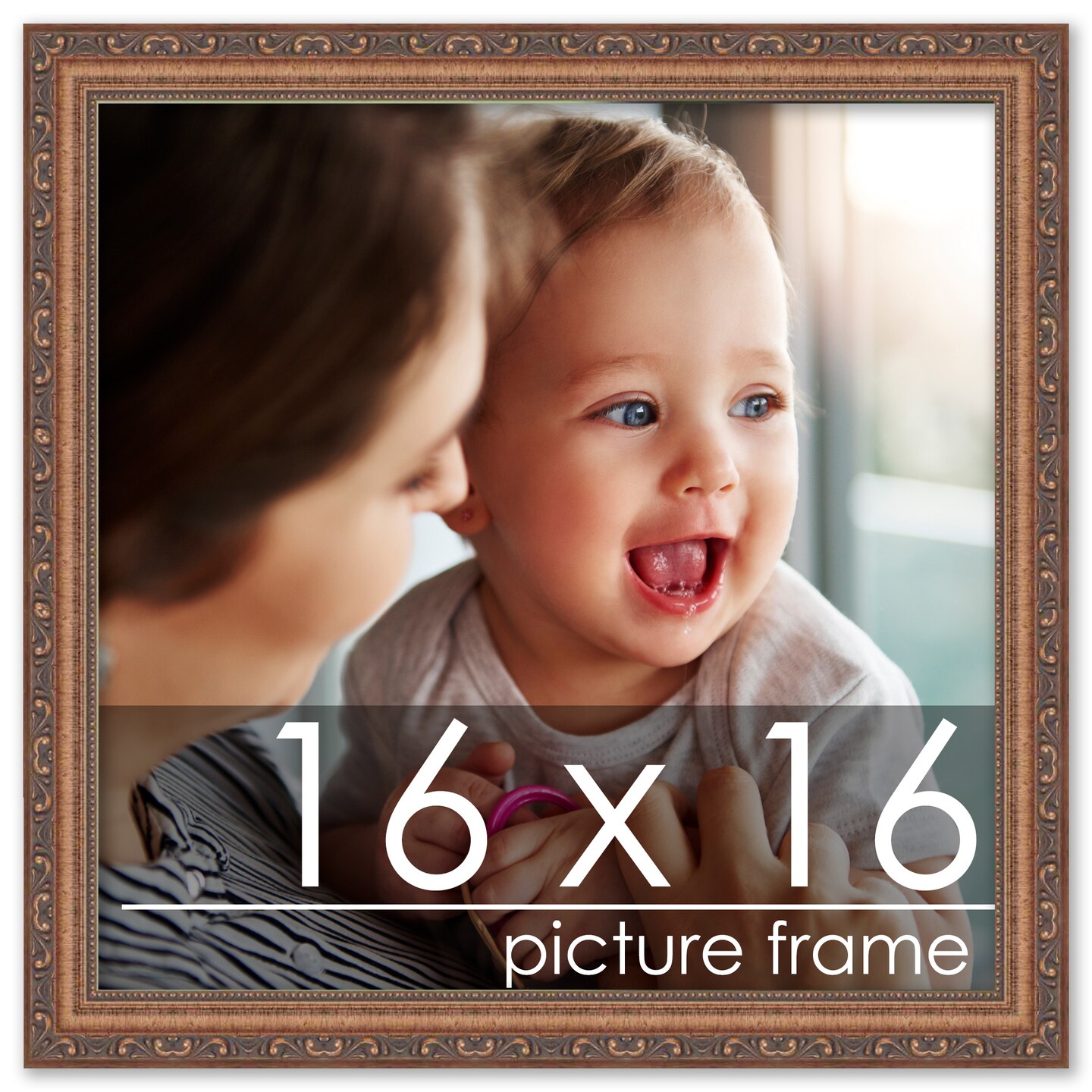 16x16 Antique Gold Bronze Wood Picture Frame - UV Acrylic, Foam Board Backing, Hanging Hardware