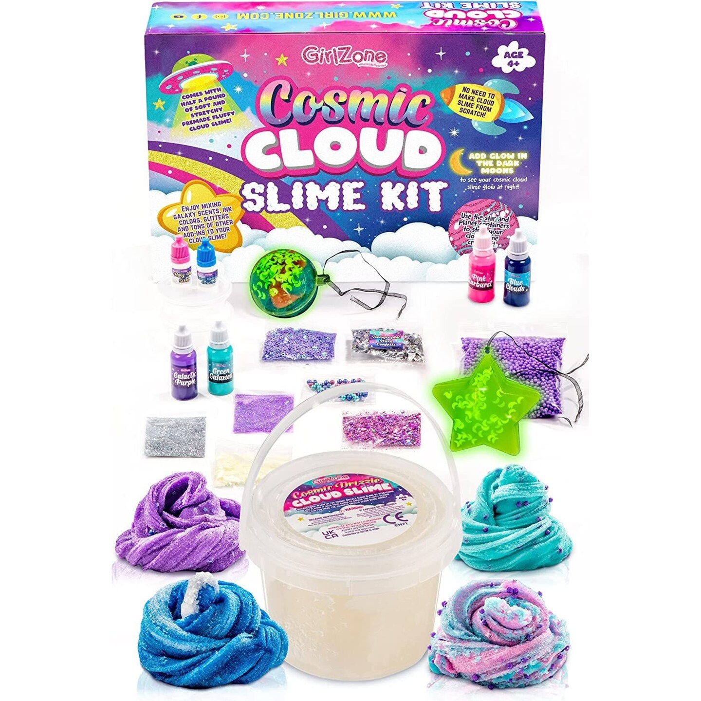 GirlZone Cosmic Cloud Slime Kit, Premade Galaxy Slime Kit for Girls with Slime Glitter and Inks, Slime Fun Straight Out of the Tub, Great Slime Kits for Girls Ages 10 12 and Gift Idea