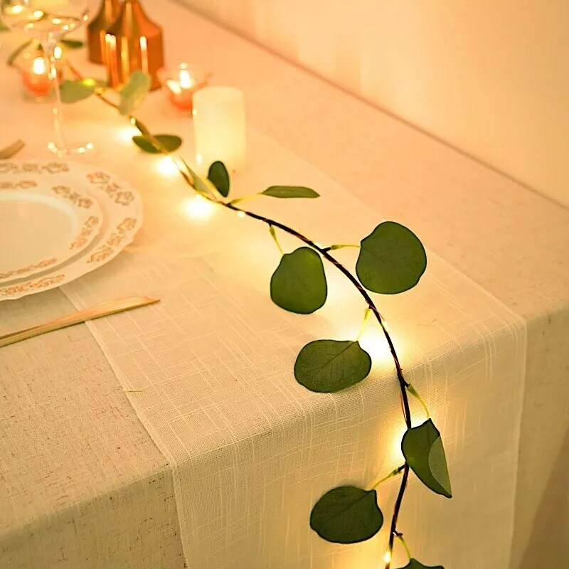 7 feet Green Eucalyptus Leaves LED GARLAND Battery Operated Fairy Lights Party