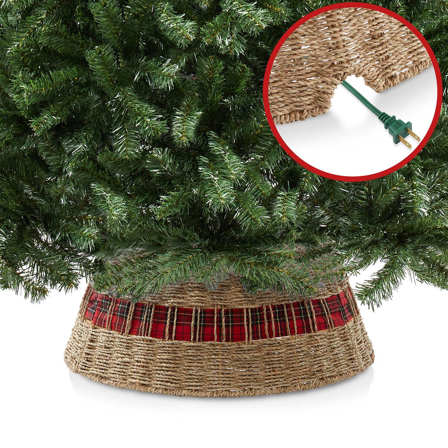 Casafield Christmas Tree Collar, Woven Farmhouse Tree Base Cover with Cord Cut Out