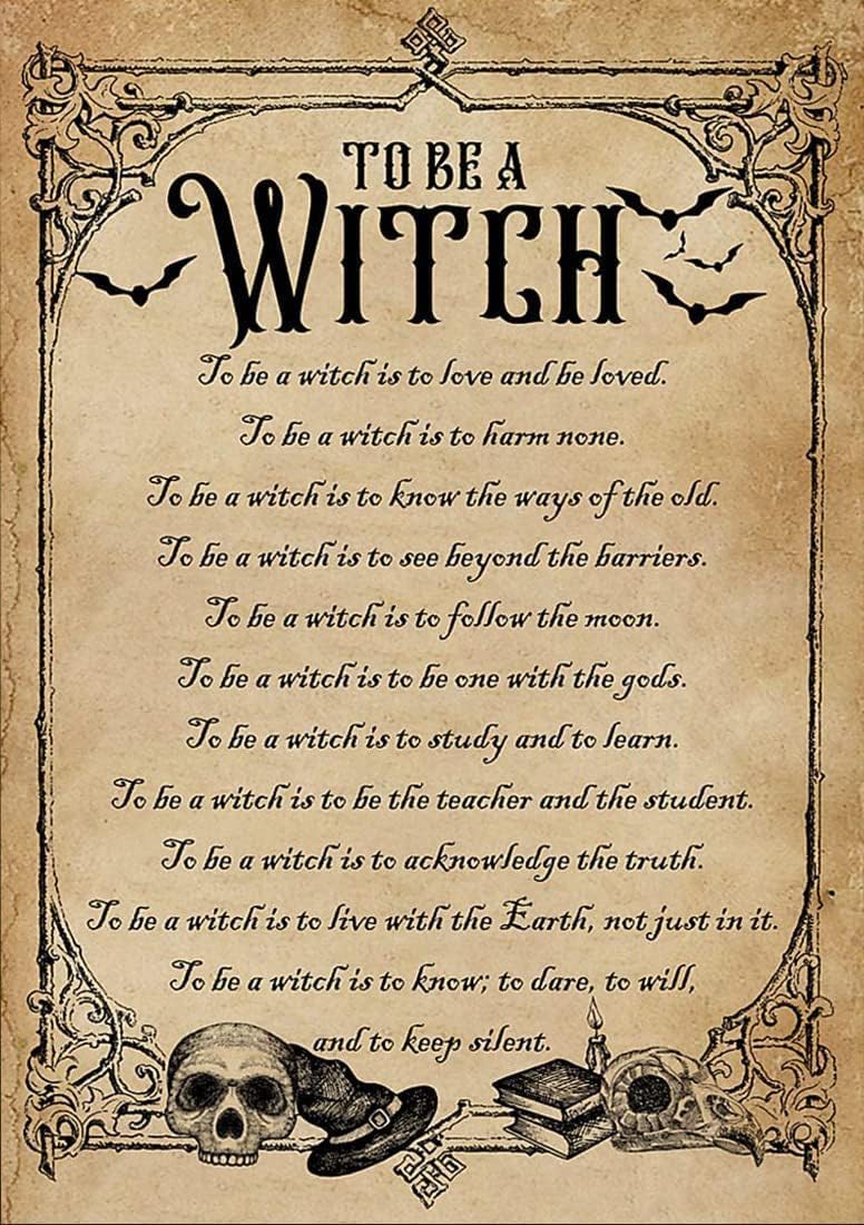 “To Be A Witch” Halloween Metal Tin Sign – Wicked Witch Wall Art Plaque with Broom & Moon Design (Brown) 8x12 Inches