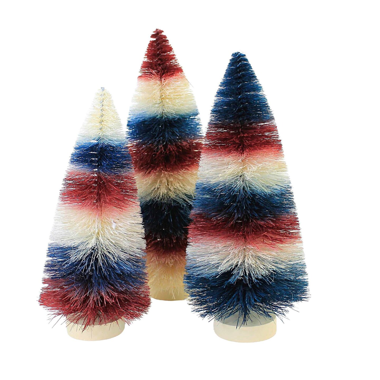 Bethany Lowe 11.0 Inch Americana Striped Bottle Brush Patriotic Decorative Tree Set , Red White & Blue