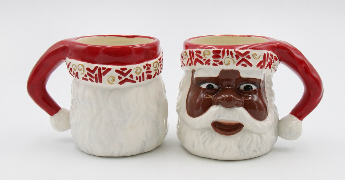 Ceramic African American Set Of 2 Santa Mug, Home D&#xE9;cor, Gift for Her, Gift for Mom, Kitchen D&#xE9;cor, Christmas D&#xE9;cor