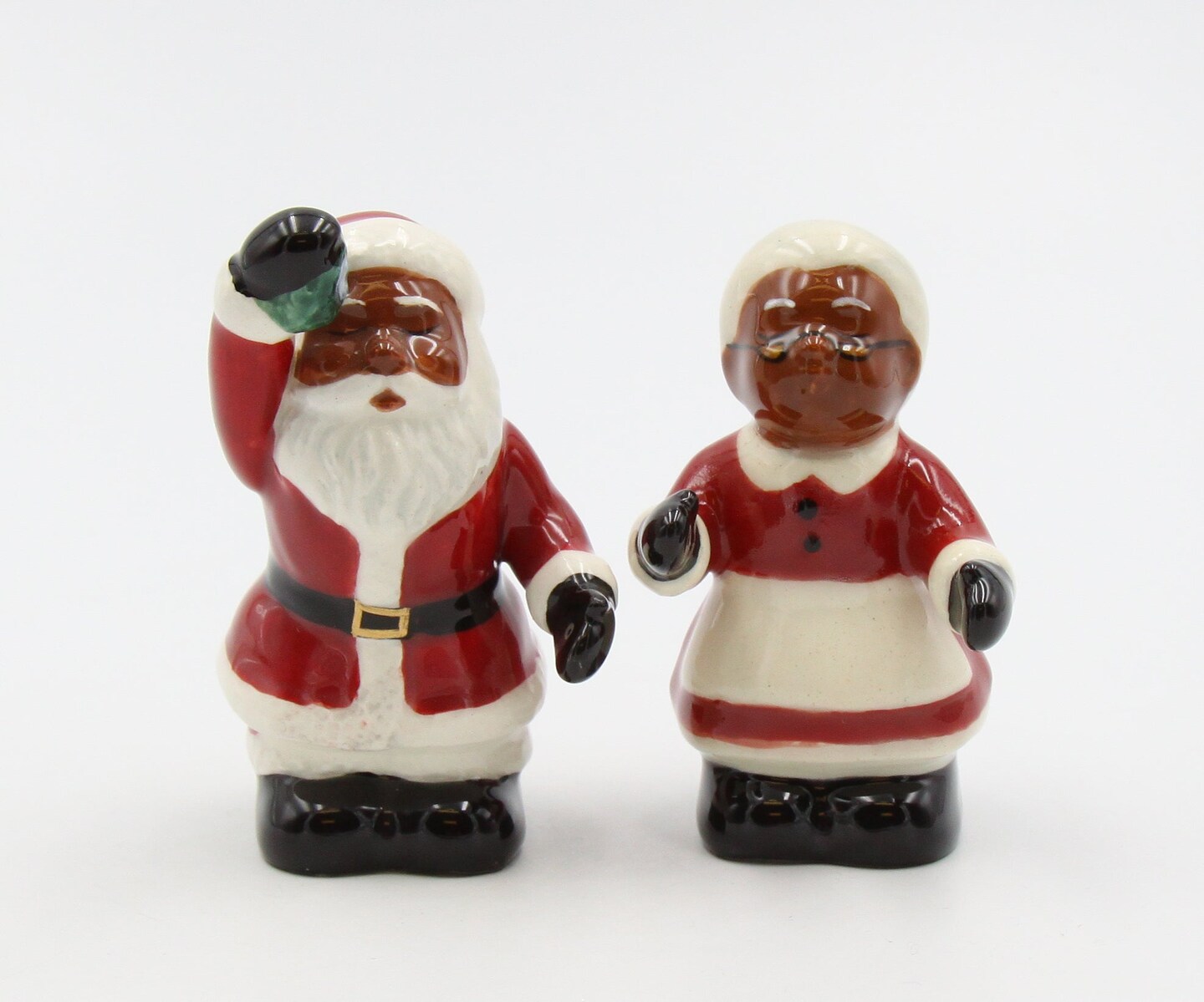 Ceramic African American Santa Couple Salt And Pepper Shakers, Home Décor, Gift for Her, Gift for Mom, Kitchen Decor, Christmas Decor