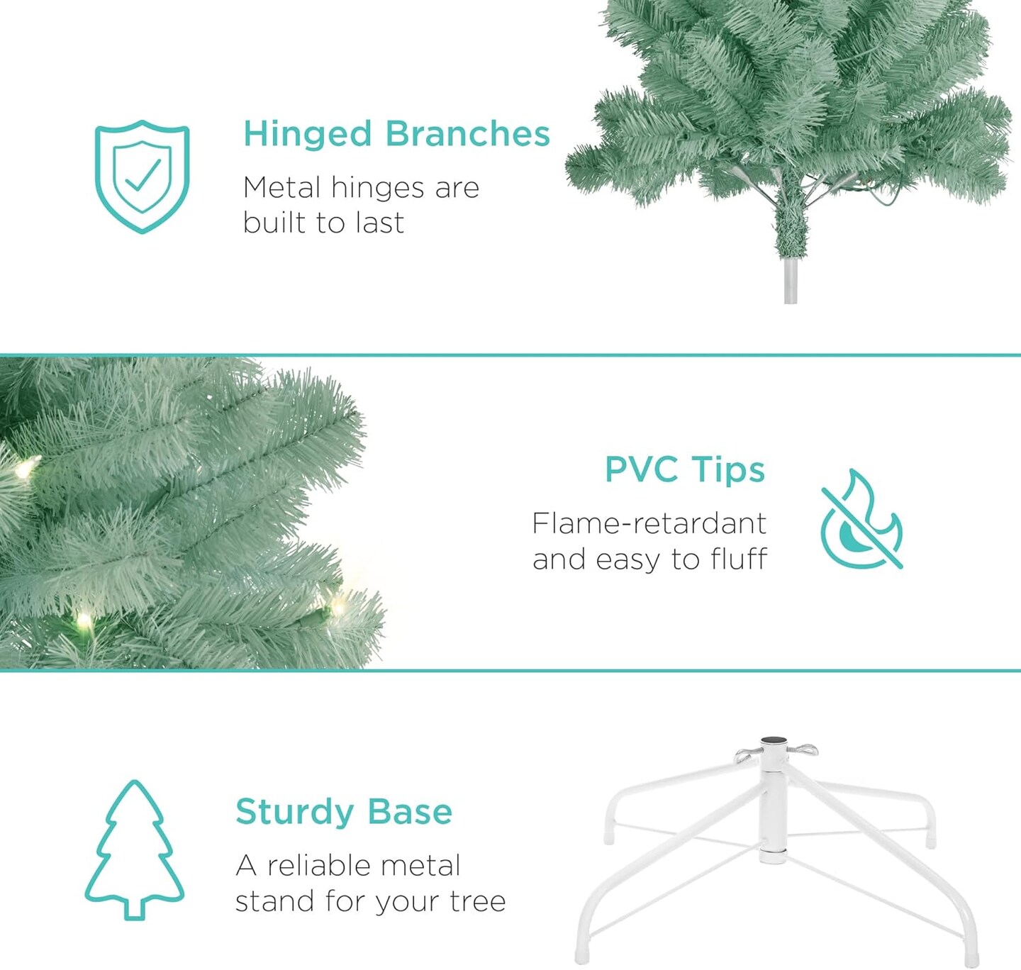 Artificial Christmas Tree Hinged Pine with 250 Lights, 1,000 Tips & Foldable Base Pre-Lit Outdoor Holiday Decor