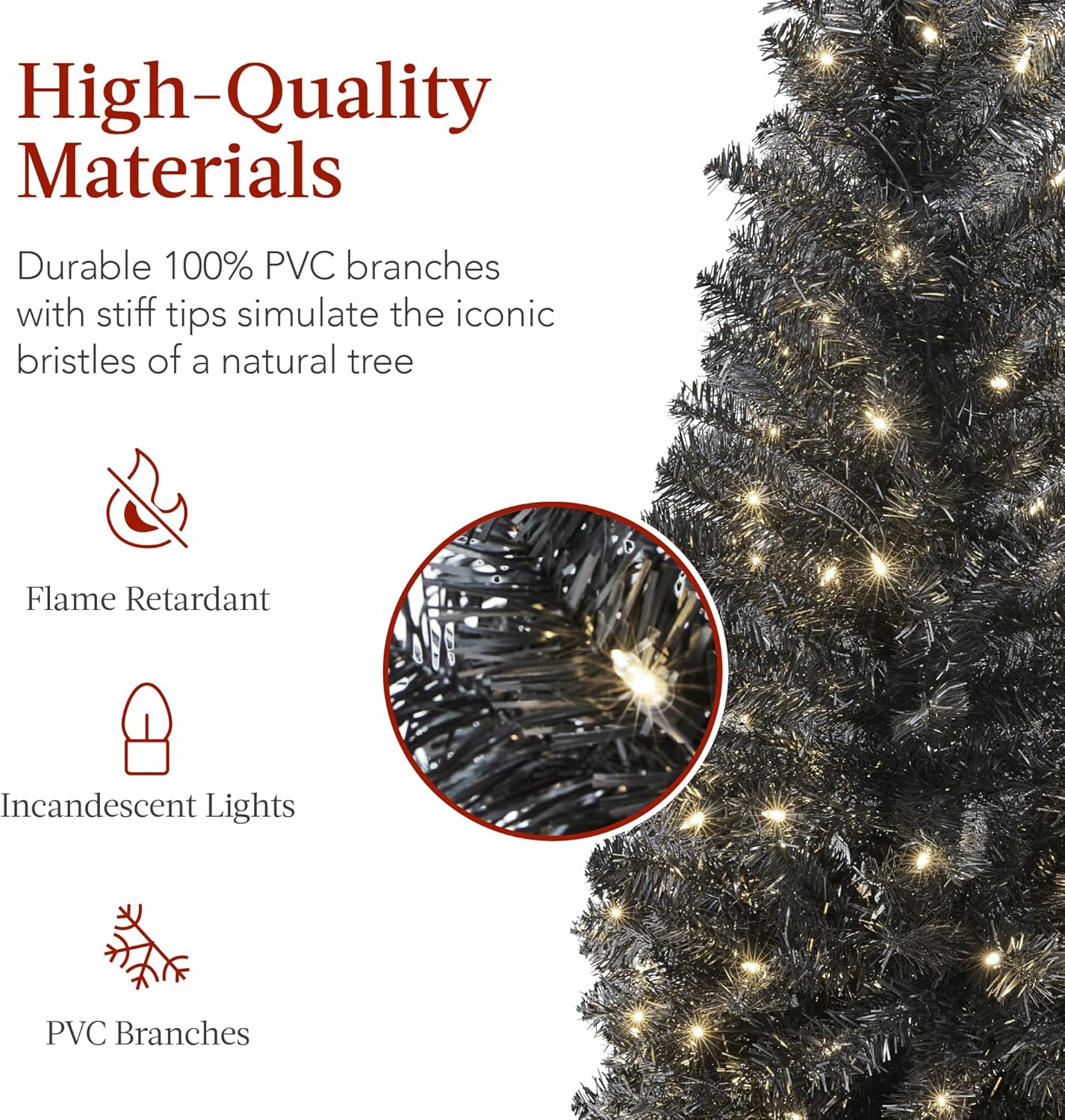 Pencil Artificial Christmas Tree with 300 2-in-1 White &#x26; Multicolor LED Lights &#x26; Sturdy Metal Base