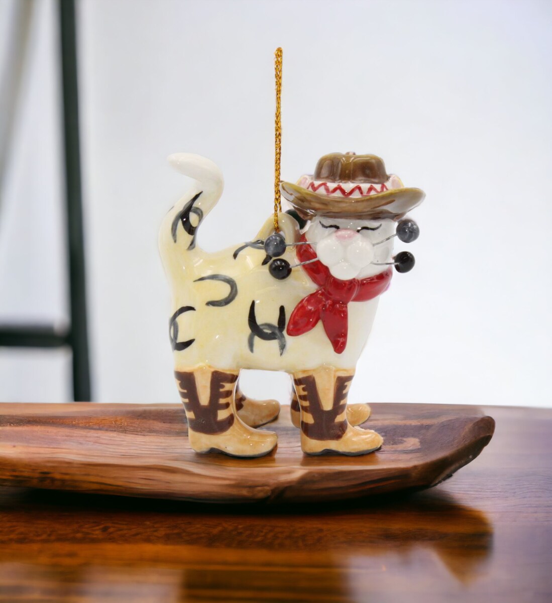 Ceramic Cowboy Cat Ornament, Home D&#xE9;cor, Gift for Her, Gift for Mom, Gift for Cowboy, Cowgirl,  Cat Lovers Gift, Pet Loss Gift
