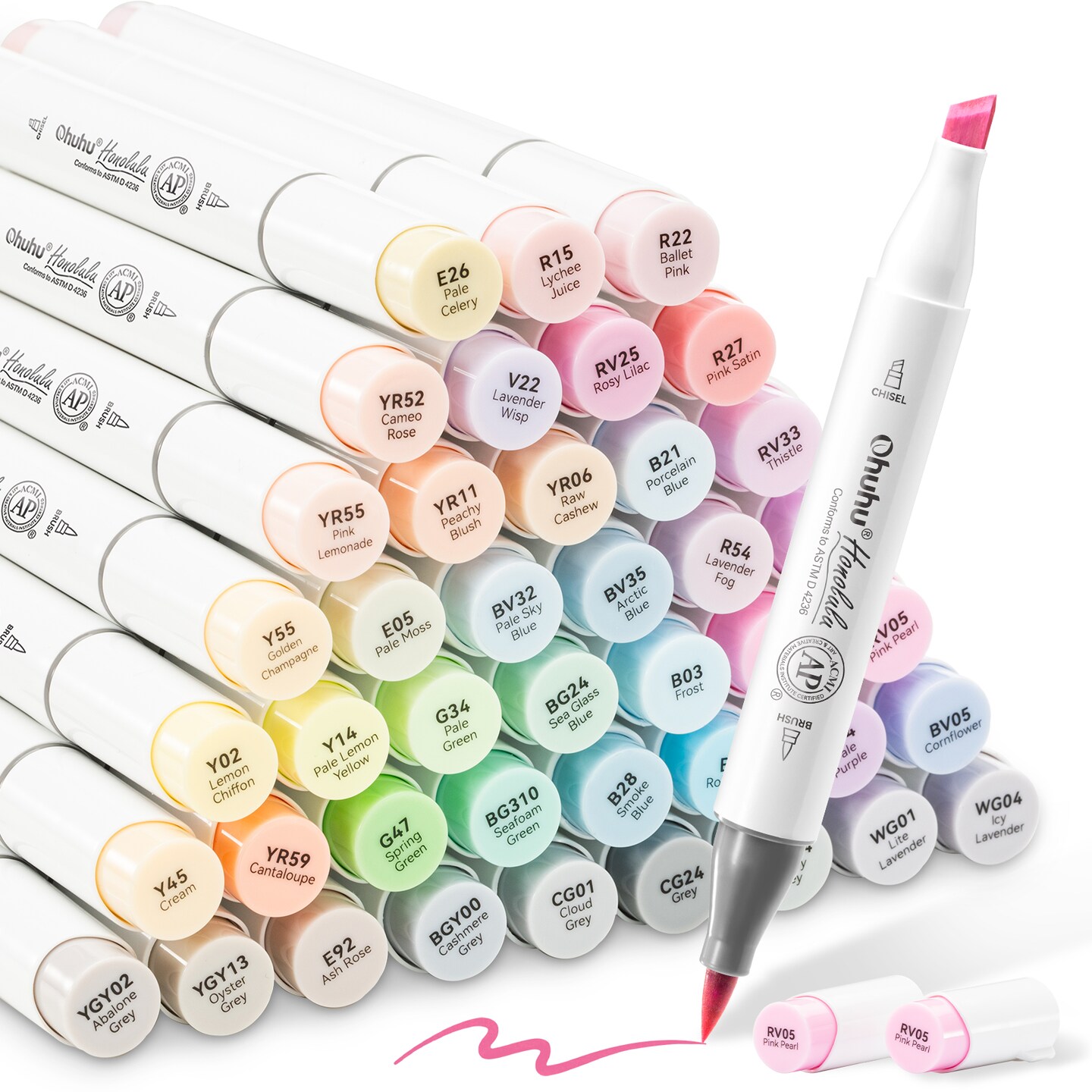 Ohuhu Honolulu 48/96 Pastel Colors Markers Alcohol Based - Brush & Chisel Dual Tips - Sweetness & Blossoming Color Sets