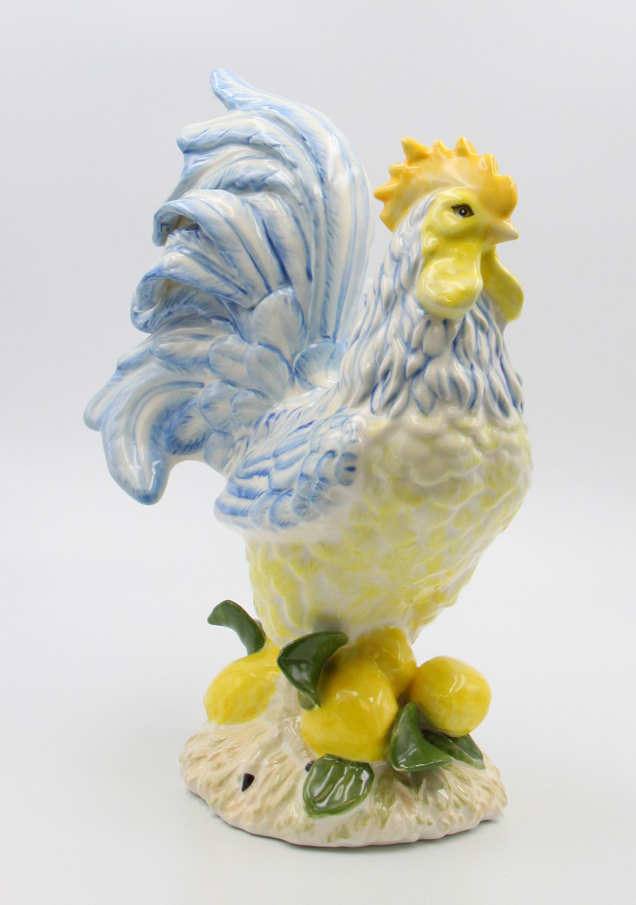 Ceramic Lemon Blue and Yellow Rooster Statue, Home Décor, Gift for Her, Gift for Mom, Kitchen Décor, Farmhouse Décor, Fall Decor