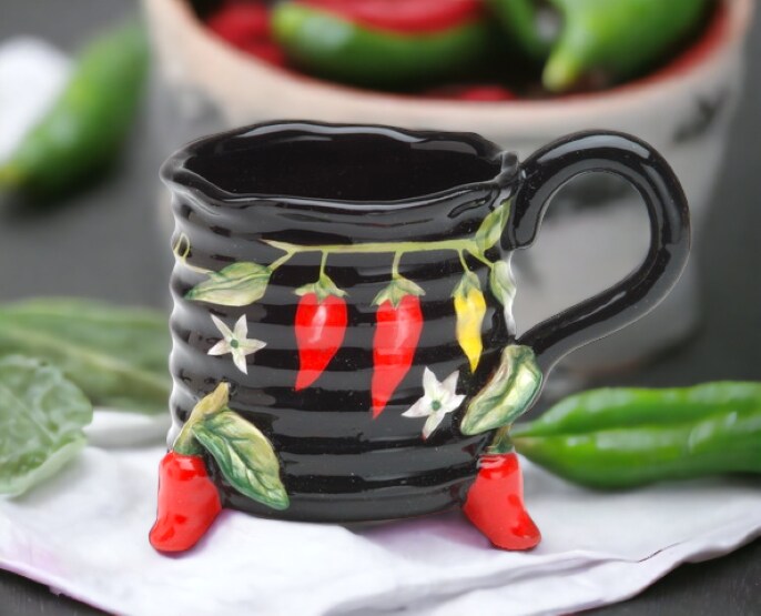 Ceramic Red Chili Pepper Coffee Mug, Home Décor, Gift for Her, Mom, Friend, or Coworker, Kitchen Décor, Office Decor, Cafe Decor