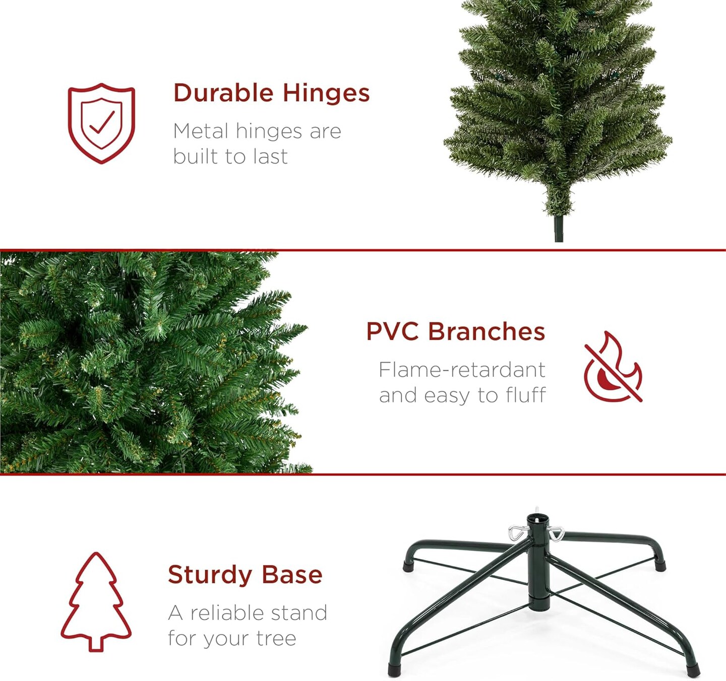 Pencil Christmas Tree Unlit Slim Artificial Tree with Foldable Base & Easy Assembly