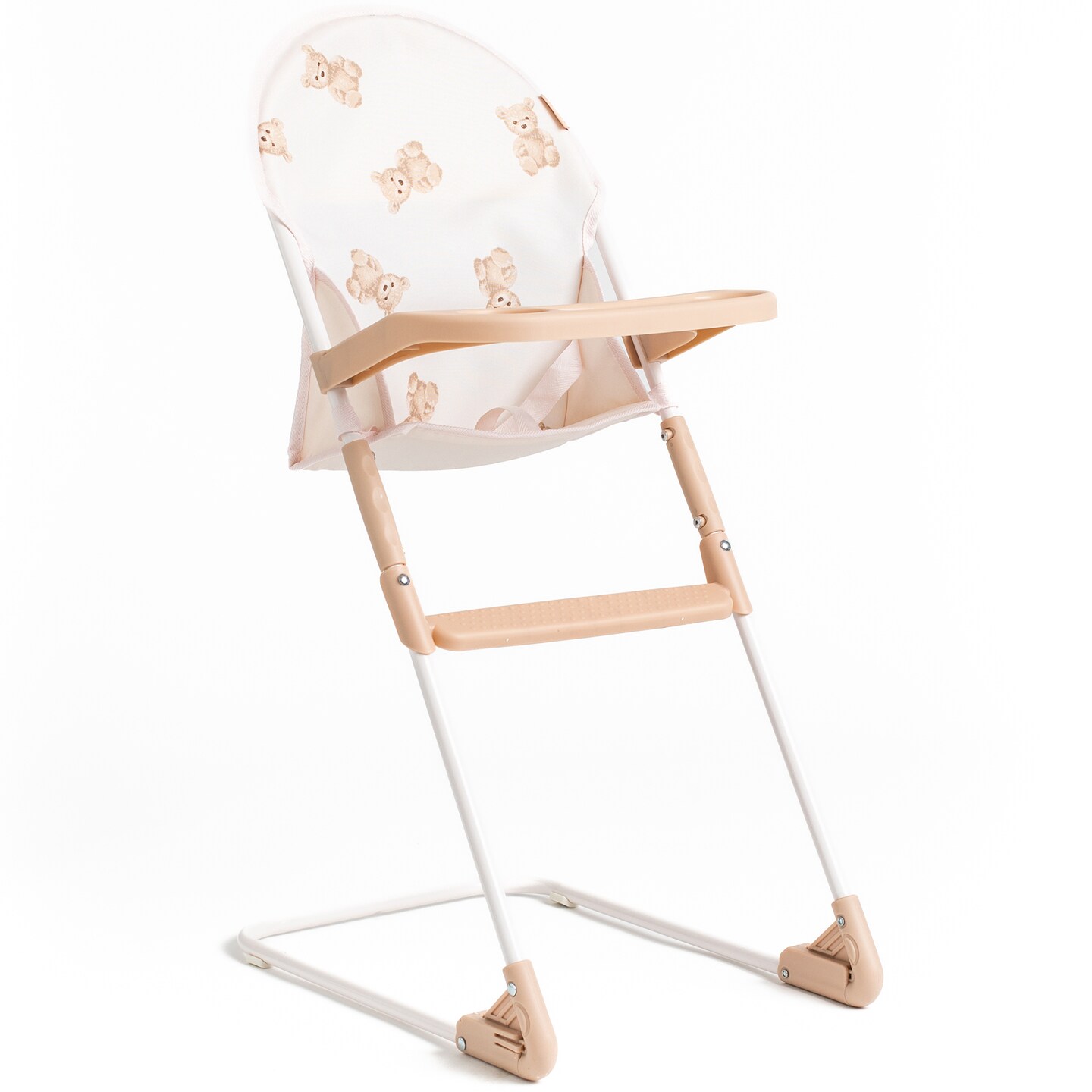 Roma Prams: Teddy Doll Highchair - Beige-Cream-Bear, Feeding Tray, Fabric Seat, Accessory For Dolls Up To 16.5", Easy Storage, Roleplay Toy, Kids 3+