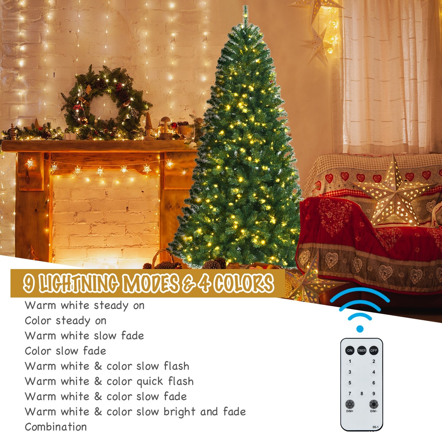 Artificial Hinged Christmas Tree with Remote-Controlled Color-Changing LED Lights