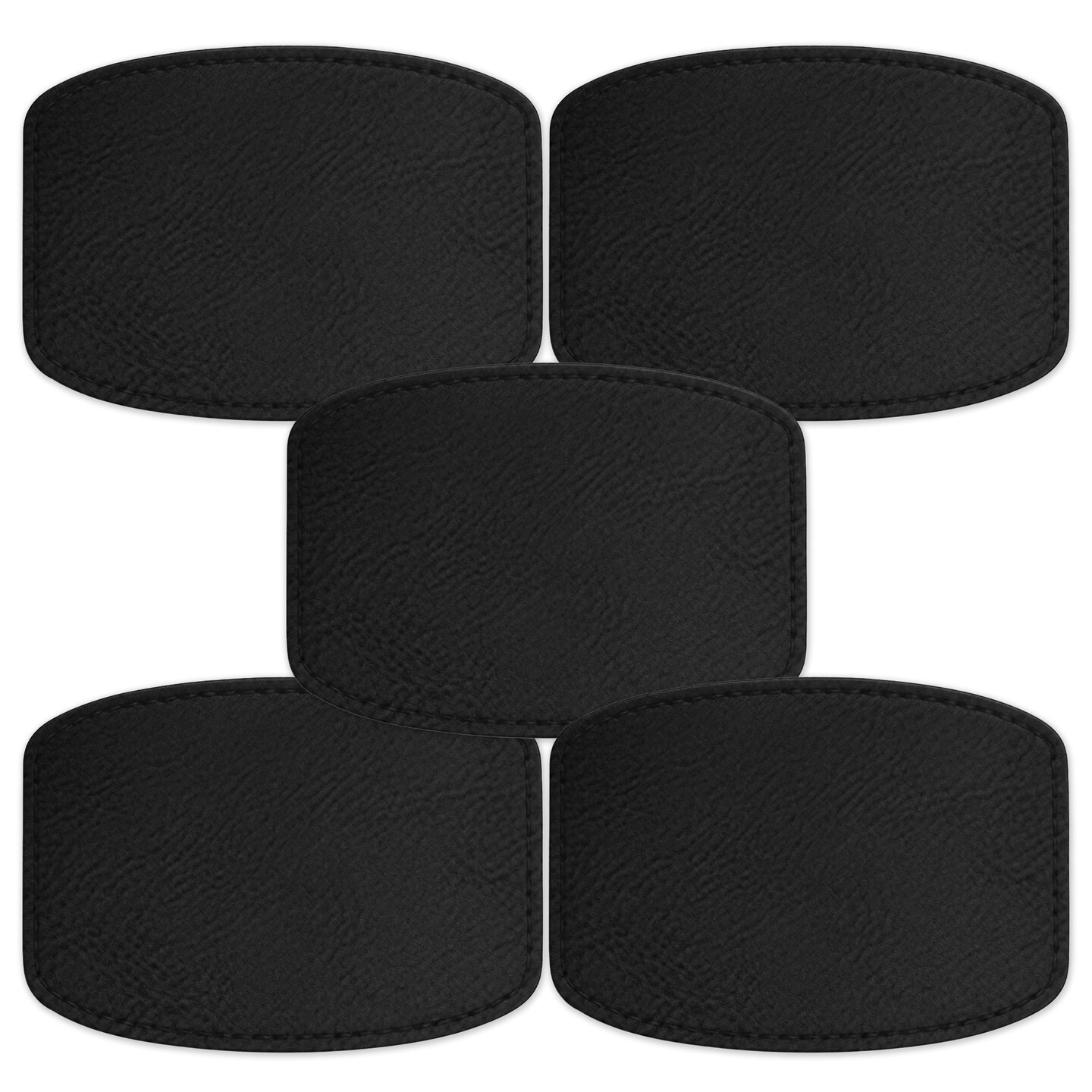 Engravable Leather Patch Blanks for Hats, Jackets & Bags – Laserable Faux Leather Patches with Adhesive & Stitch – Leatherette Apparel Patches (Round Rectangle, 5 Pack)
