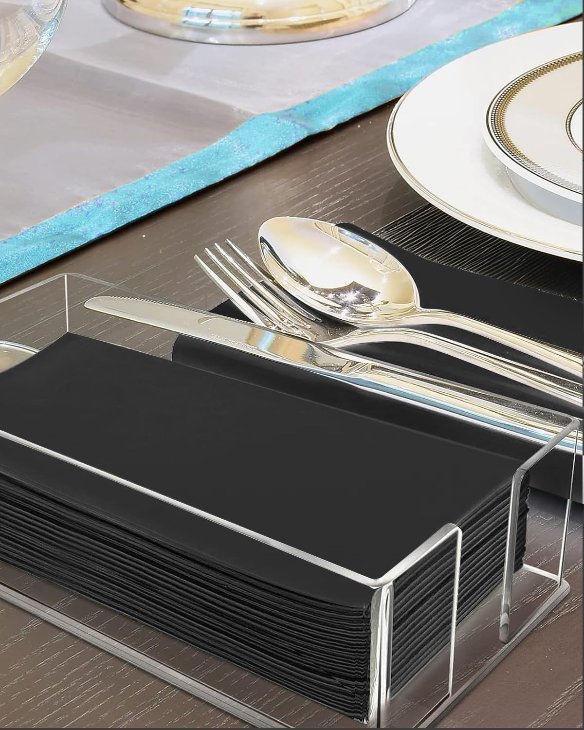 100 Pack Linen Like Black Napkins - Disposable Guest Paper Napkins and Hand Towels for Bathroom, Soft Absorbent Everyday Dinner Kitchen Party Wedding Cocktail