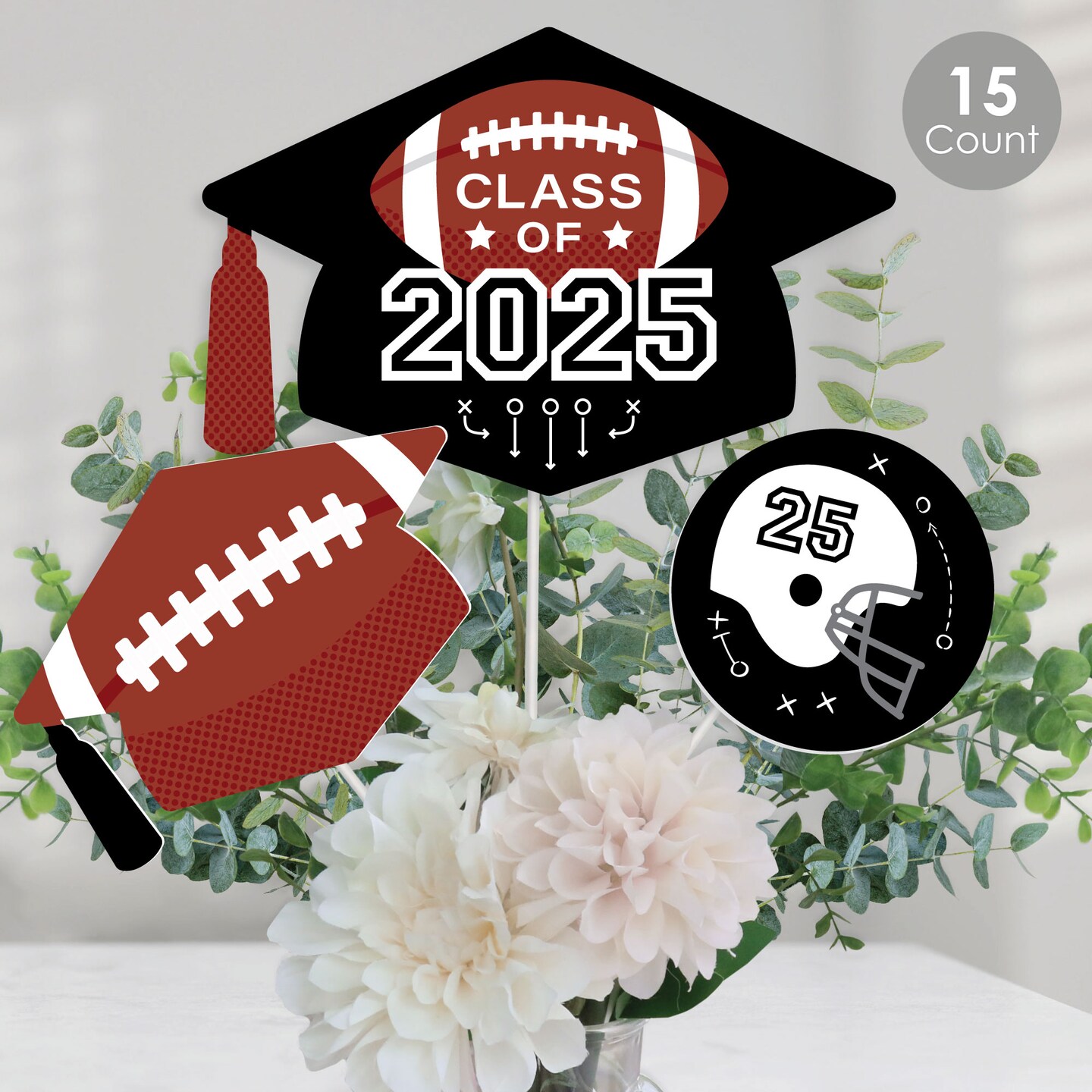 Big Dot of Happiness Grad Football - 2025 Graduation Party Centerpiece Sticks - Table Toppers - Set of 15