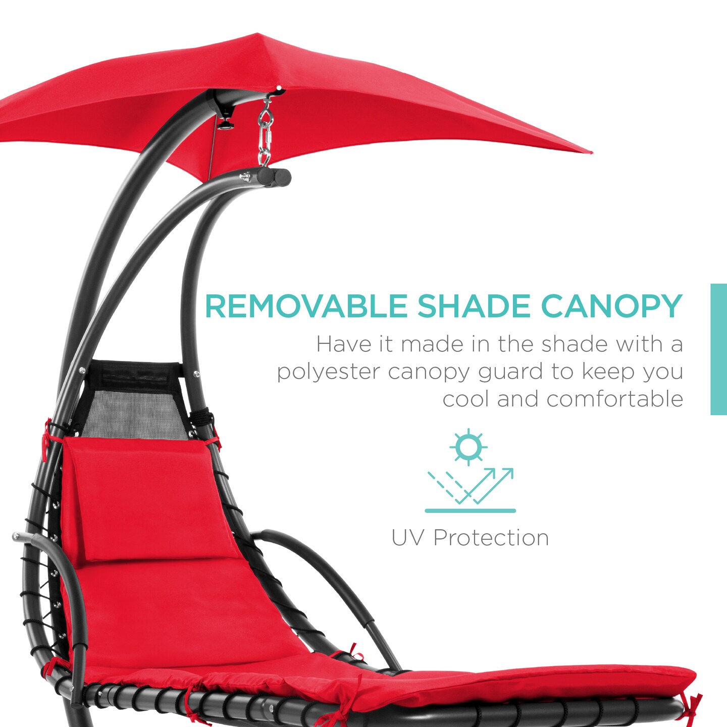 Best Choice Products Hanging Curved Chaise Lounge Chair Swing for Backyard, Patio w/ Pillow, Shade, Stand
