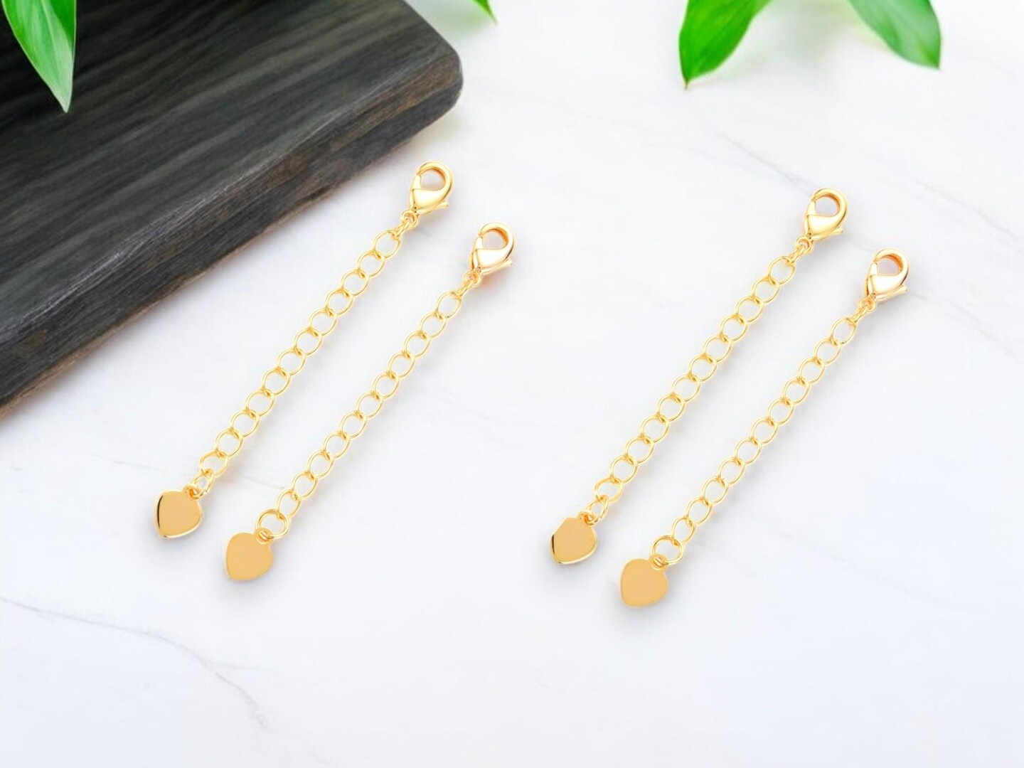 57mm 18k Gold Plated Brass Chain Extender w/Heart Charm & Lobster Clasp (10pcs)