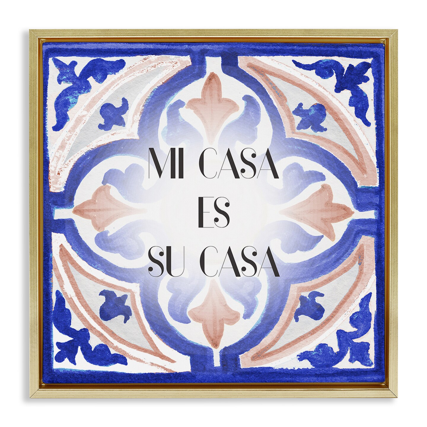 Stupell Industries Mi Casa Azulejos Tropicales Framed Floater Canvas Wall Art