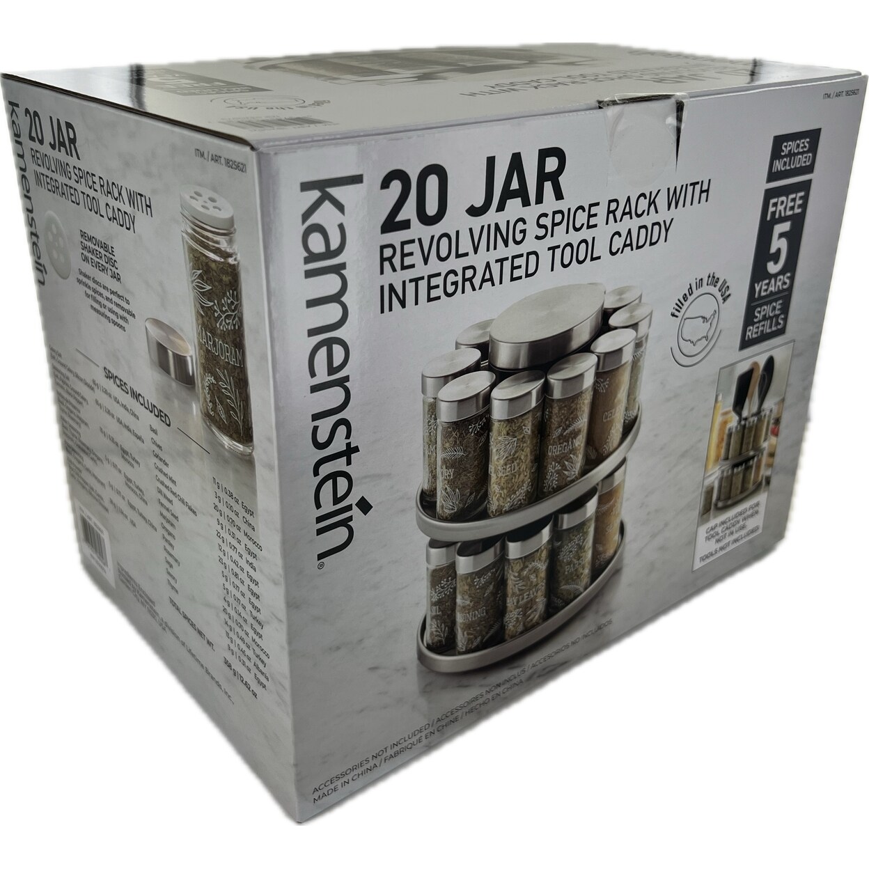 Kamenstein 20 Jar Revolving Spice Rack With Integrated Tool Caddy