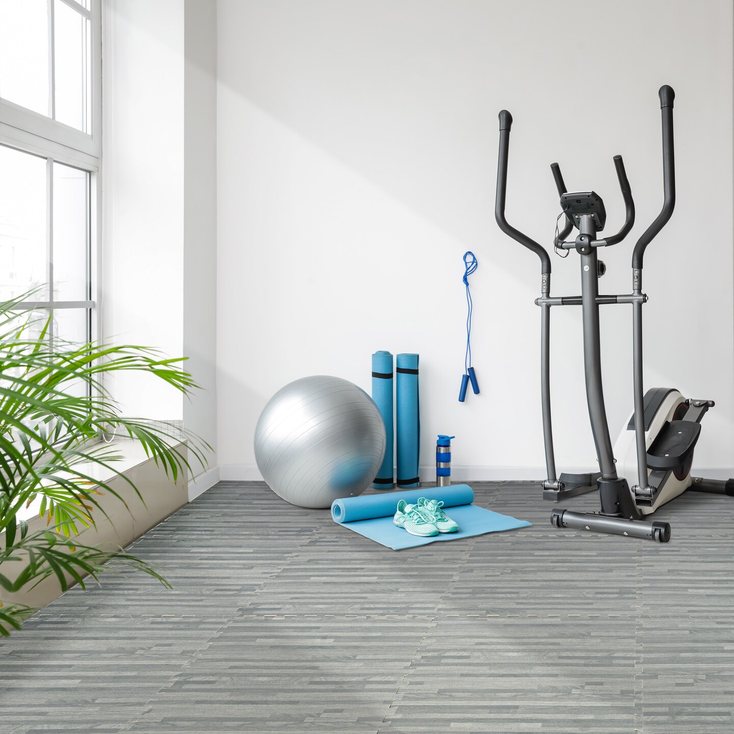 Sorbus 96 Sq. Ft. Wood Grain Floor Tiles, 24 Interlocking EVA Foam Mats, Thick Floor Mats w/ Borders for Home Gym, Playroom, and More