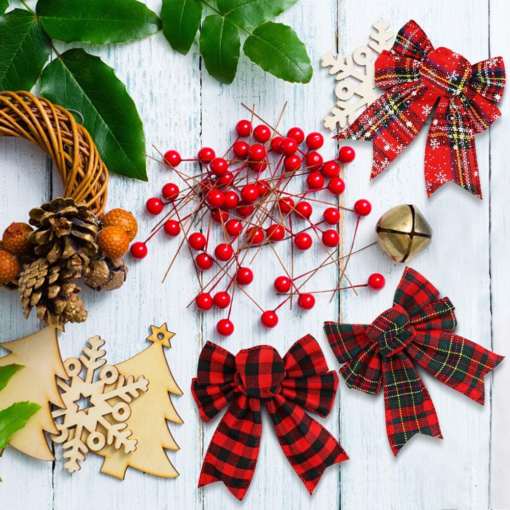 Red Buffalo Plaid Bows 12PCS Christmas Tree Bows Christmas Wreath Bow for Christmas Outdoor Decorations