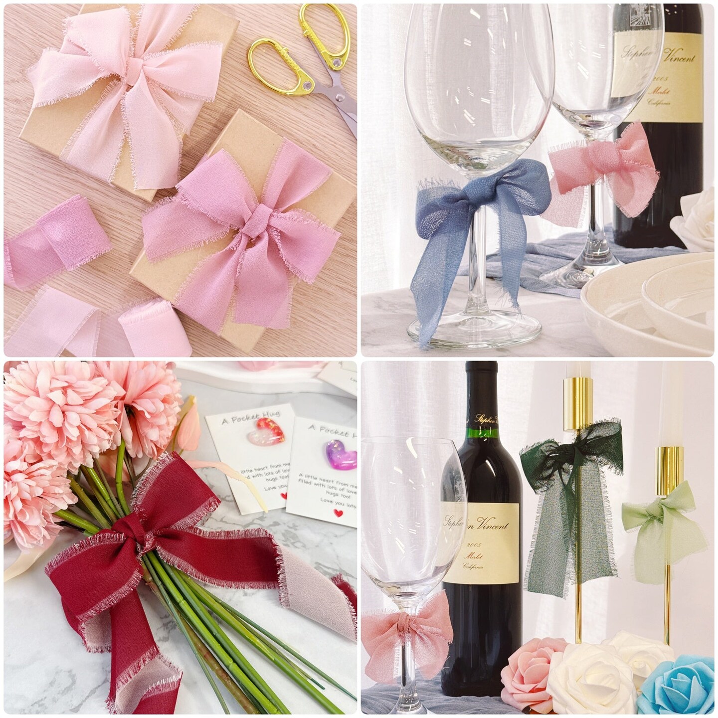 Wrapables Fringe Chiffon Ribbons, 1.5 Inch x 7 Yd Frayed Edges Chiffon Ribbons for Wedding Invitations, Bridal Bouquet, Gift Wrapping, DIY Arts & Crafts (Set of 3), Dark Green