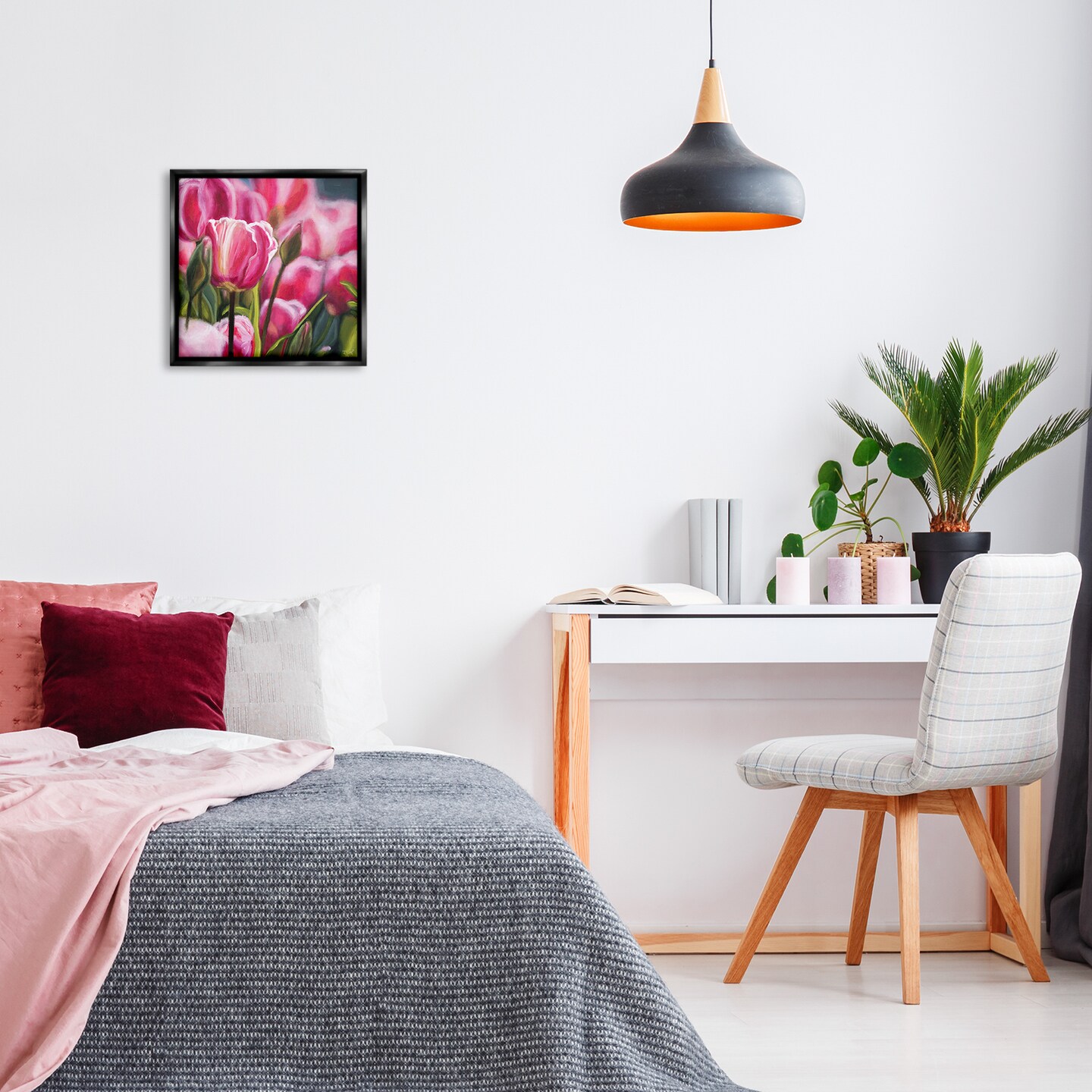 Stupell Industries Pink Tulips Garden Framed Floater Canvas Wall Art Design by Raquel Roth