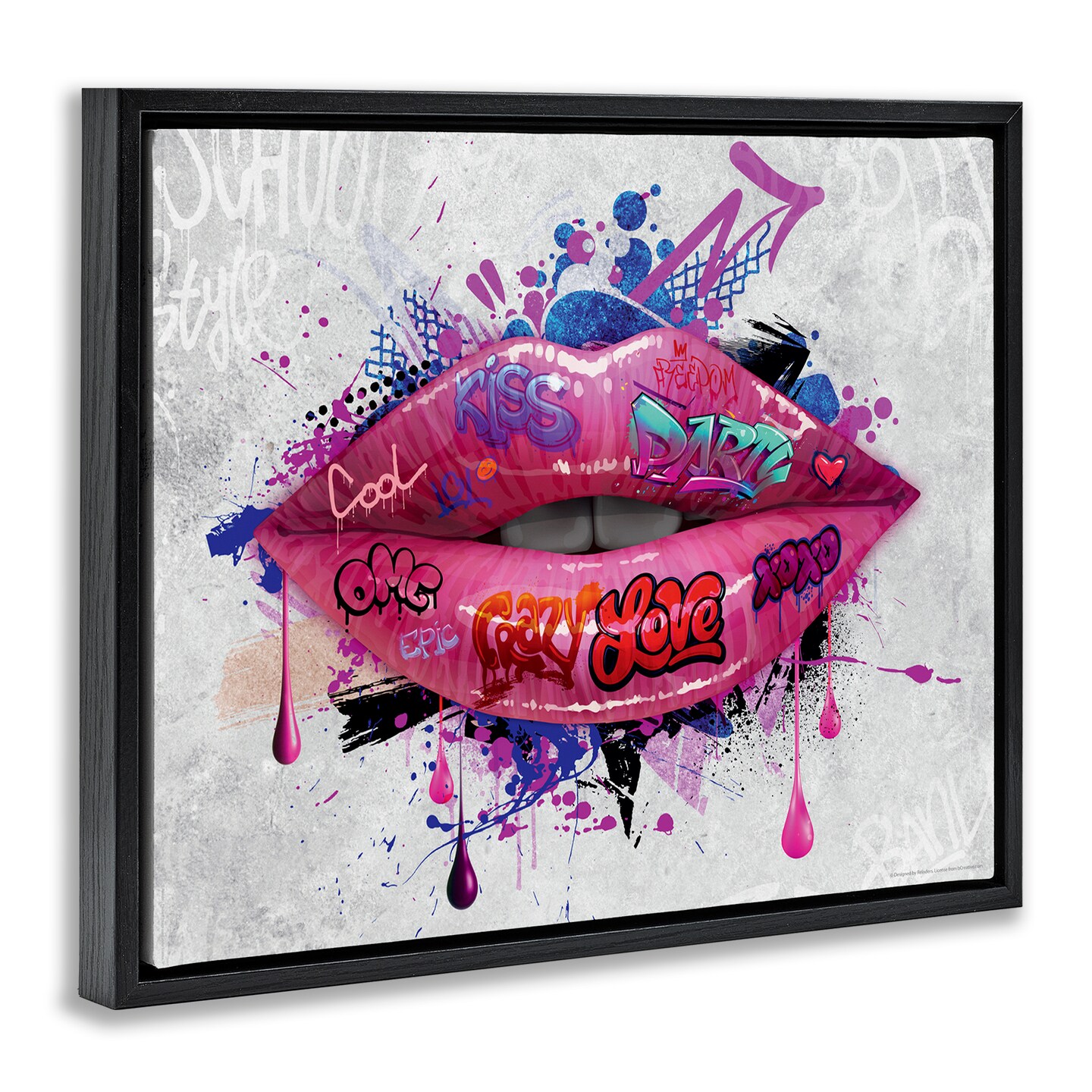 Stupell Industries Urban Graffiti Lips Framed Floater Canvas Wall Art Design by Reinders