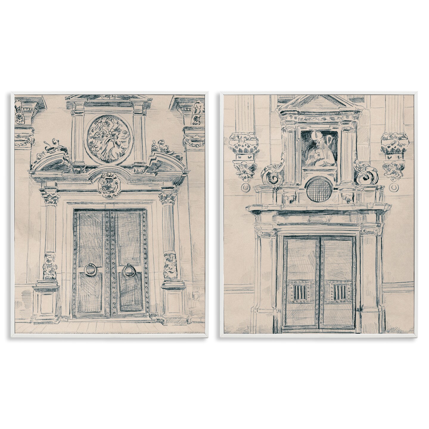 Stupell Industries Pencil Sketch Ornate Door 2 pc Framed Giclee Wall Art Set Design by June Erica Vess