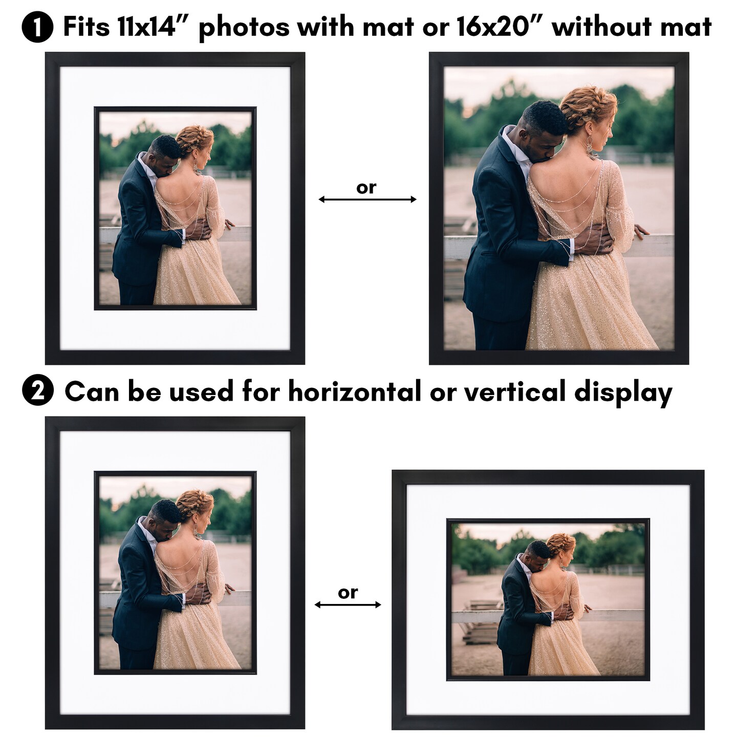 Americanflat 16x20 Picture Frame with Decorative Inner Mat Accent - Use as 11x14 photo frame with the Mat or as 16x20 frame without the Mat - Statement Frame with Polished Plexiglass