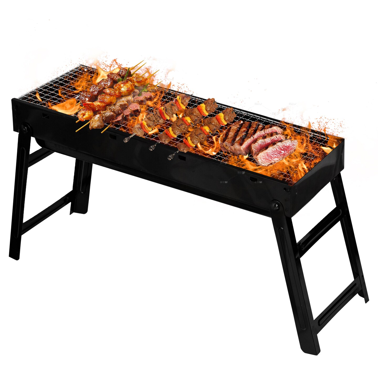 Gardenised Portable Charcoal Grill Foldable Stainless Steel BBQ for Camping Backyard Tailgating Hiking Picnic Travel Beach Parties Garden Gatherings Poolside Cooking Skewers &#x26; Outdoor Barbecues