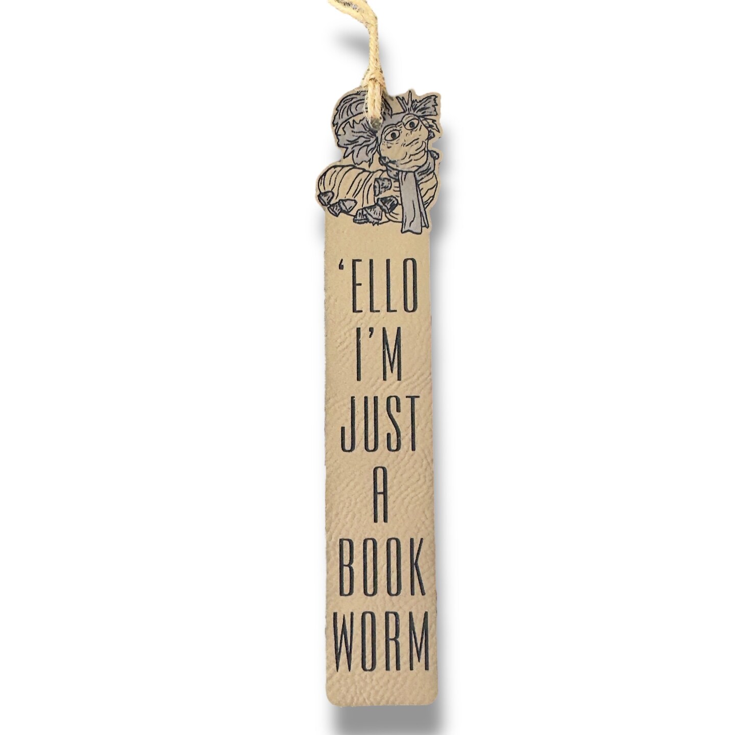 Bookmark - LEATHER - Ello Im Just a Book Worm, Color: RAWHIDE