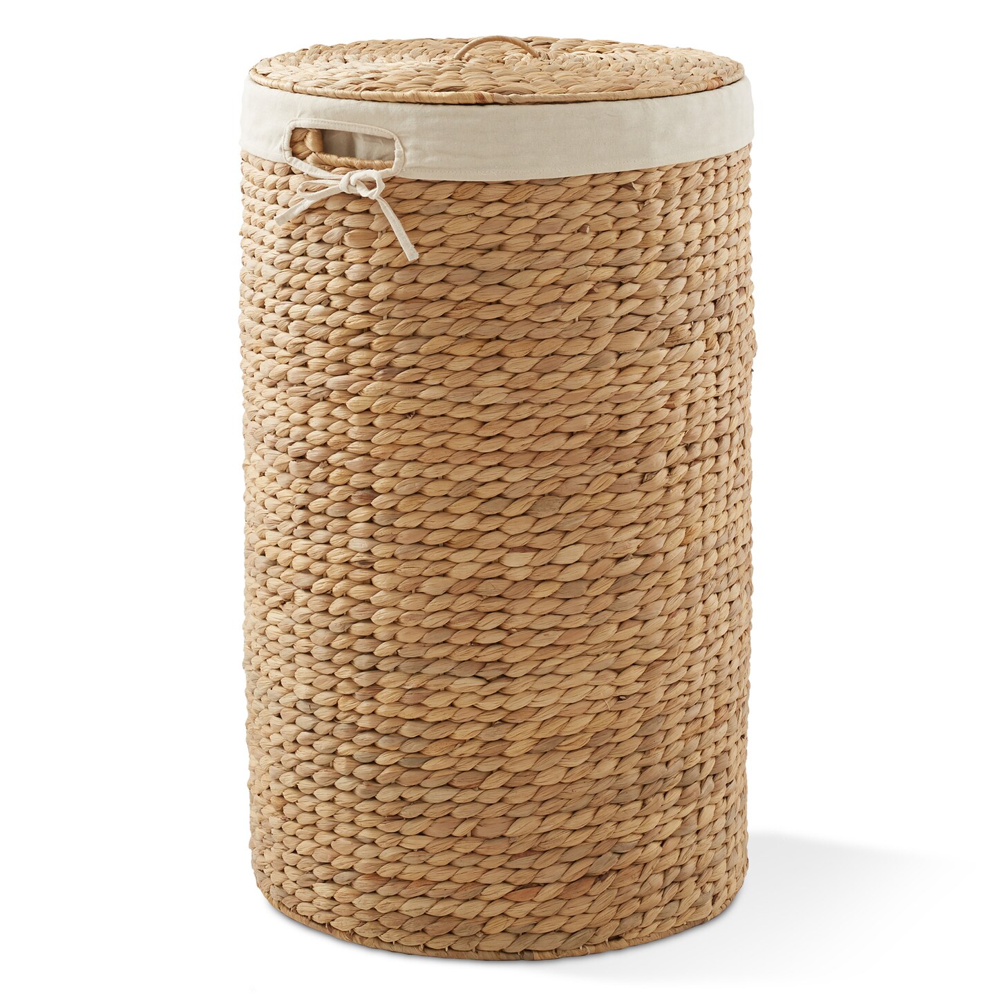 Casafield Round Laundry Hamper with Lid and Removable Liner Bag, Woven Water Hyacinth Wicker Laundry Basket for Clothes and Towels