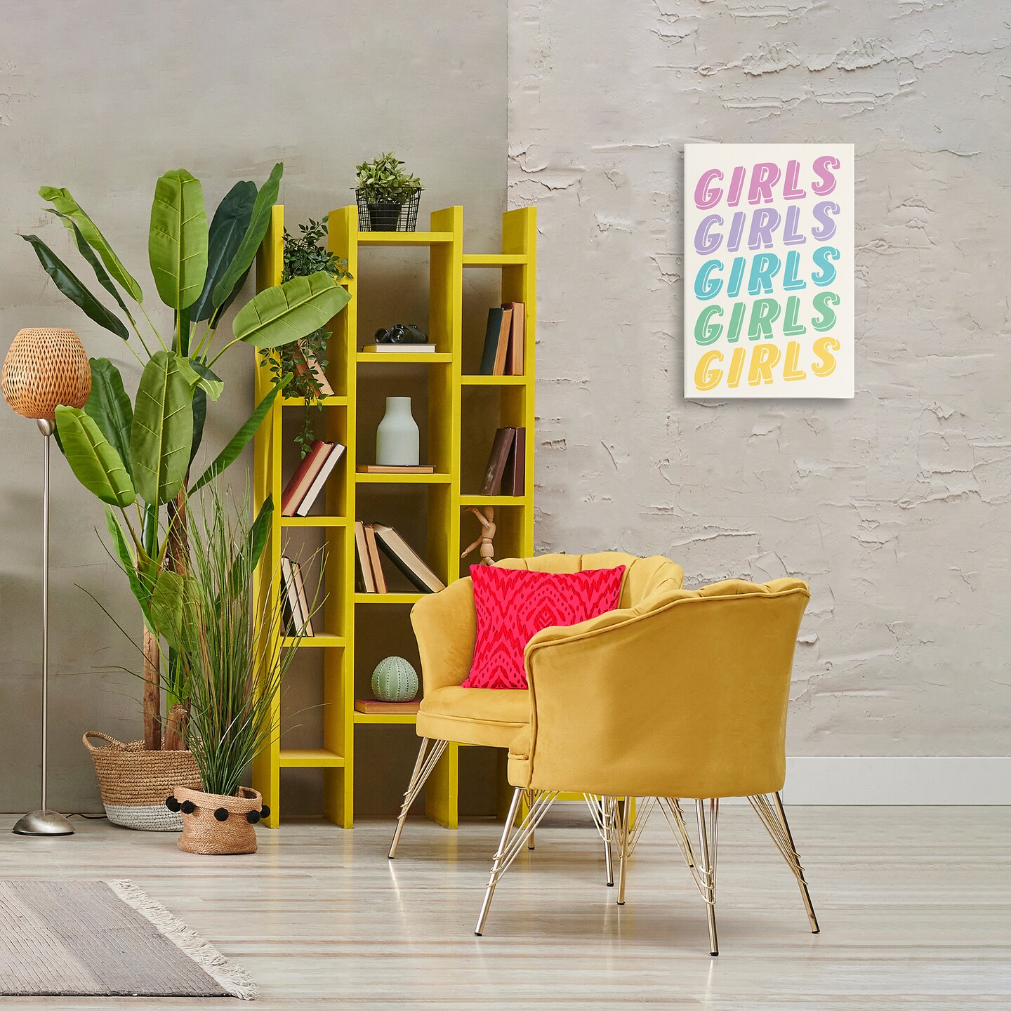 Stupell Industries Pastel Retro Girls Text Canvas Wall Art Design by Nataly White