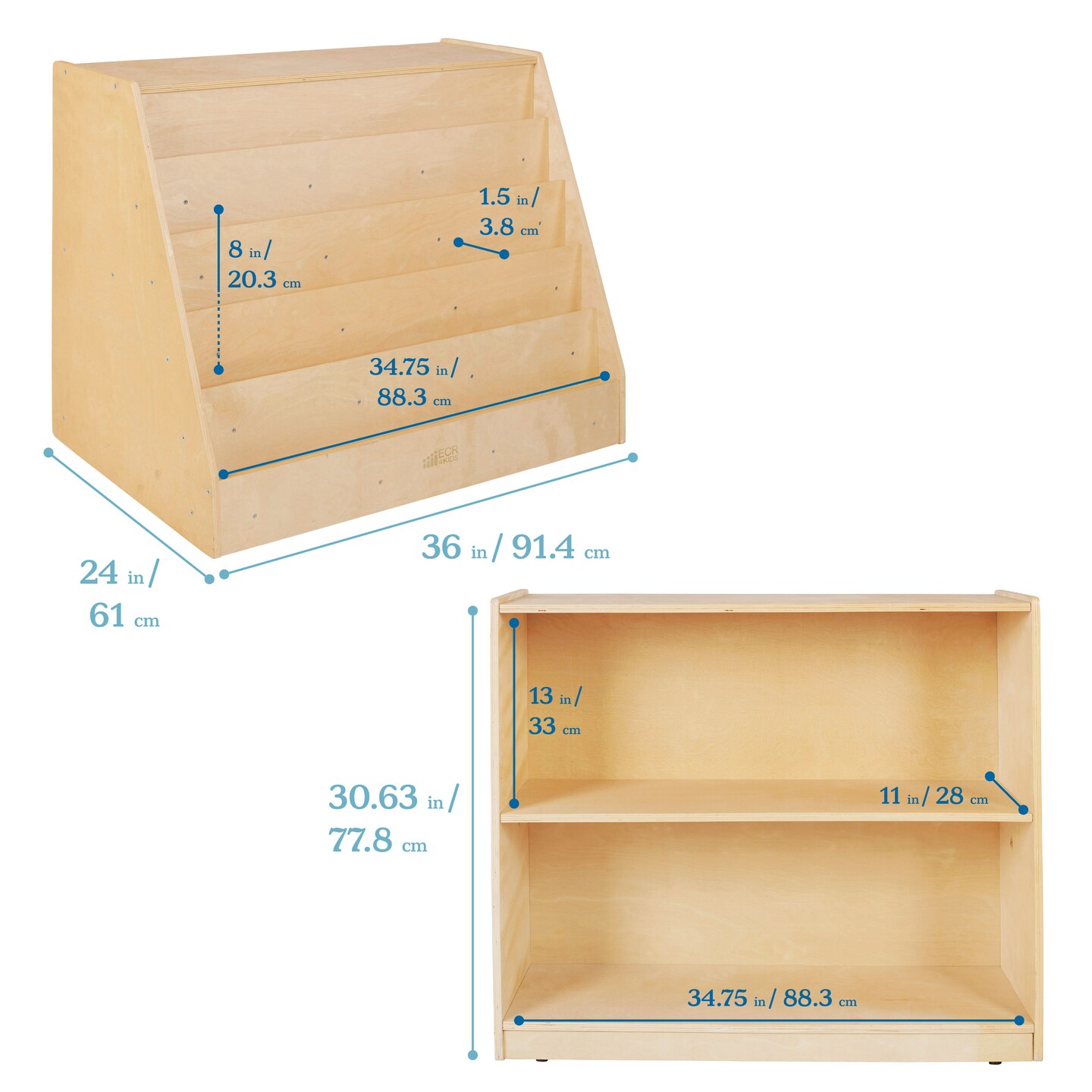 Double-Sided Mobile Book Display with Storage, Classroom Bookshelf