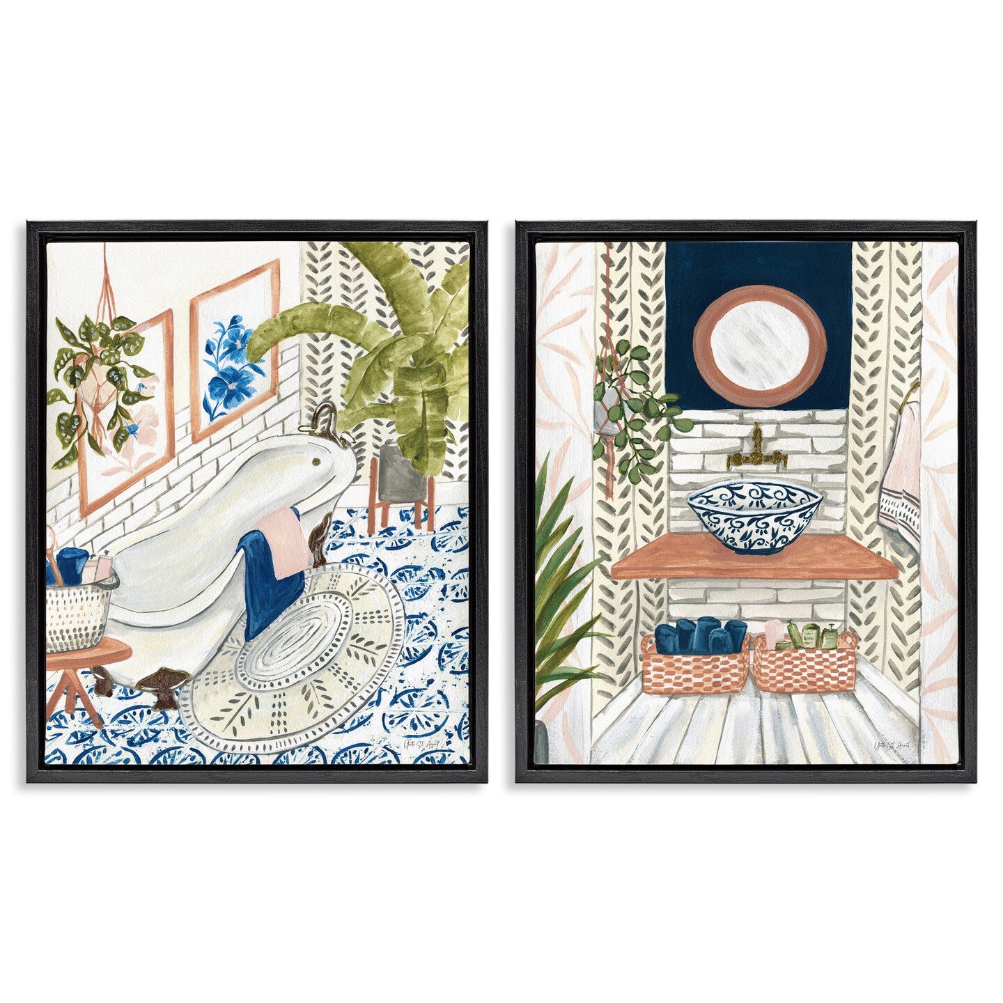Stupell Industries Boho Chic Bathroom 2 pc Framed Floater Canvas Wall Art Set Design by Yvette St. Amant