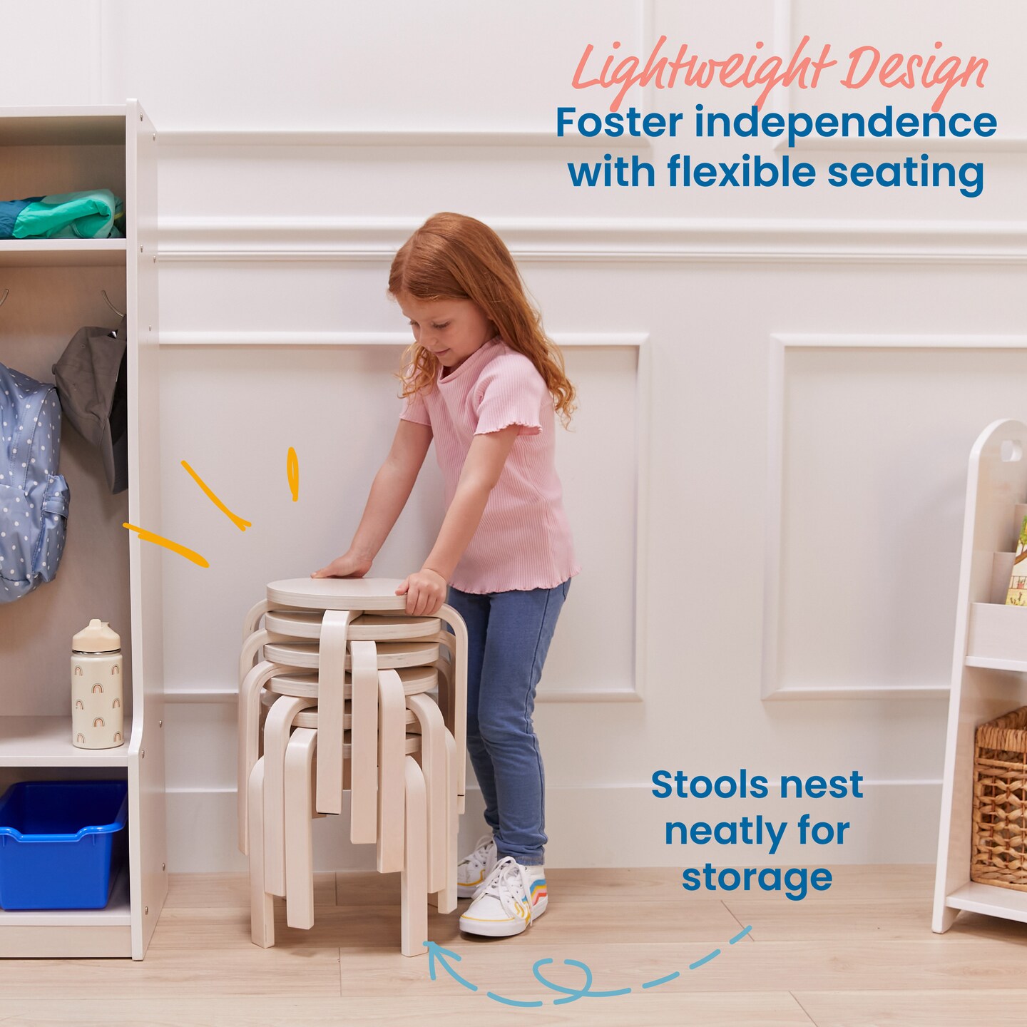 Bentwood Stackable Stools, Classroom Furniture, 6-Piece